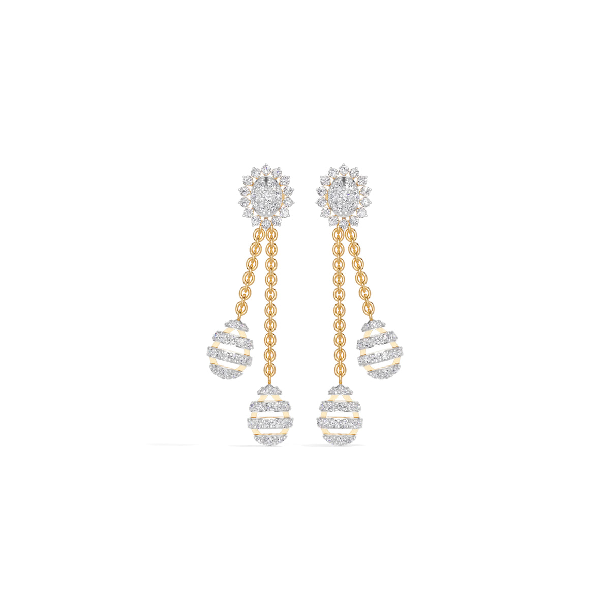 Yellow Gold 2Ct Floral Halo Tassel Drop Design Round Lab Grown Diamond Zalara Earring