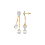 Yellow Gold 2Ct Floral Halo Tassel Drop Design Round Lab Grown Diamond Zalara Earring