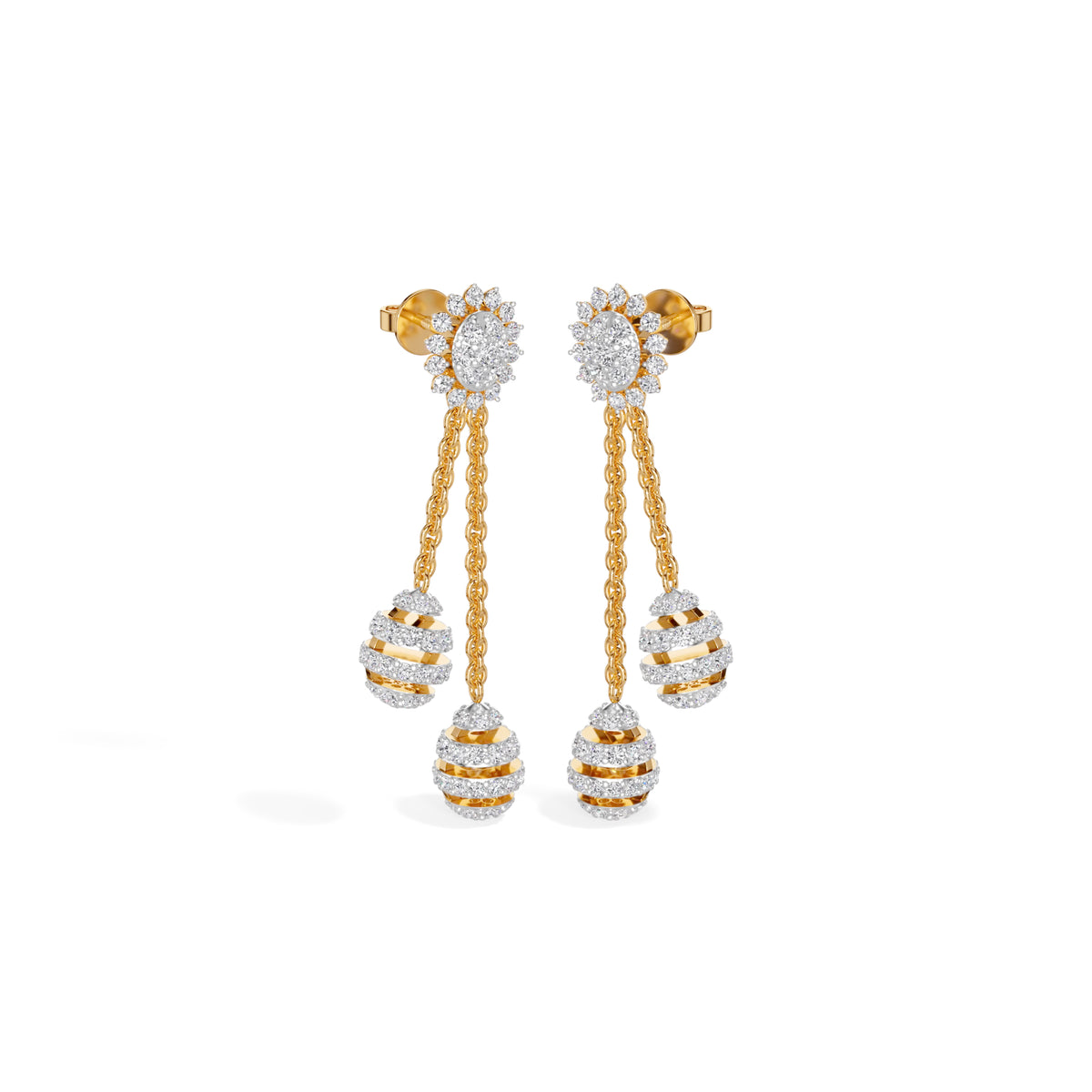 Yellow Gold 2Ct Floral Halo Tassel Drop Design Round Lab Grown Diamond Zalara Earring