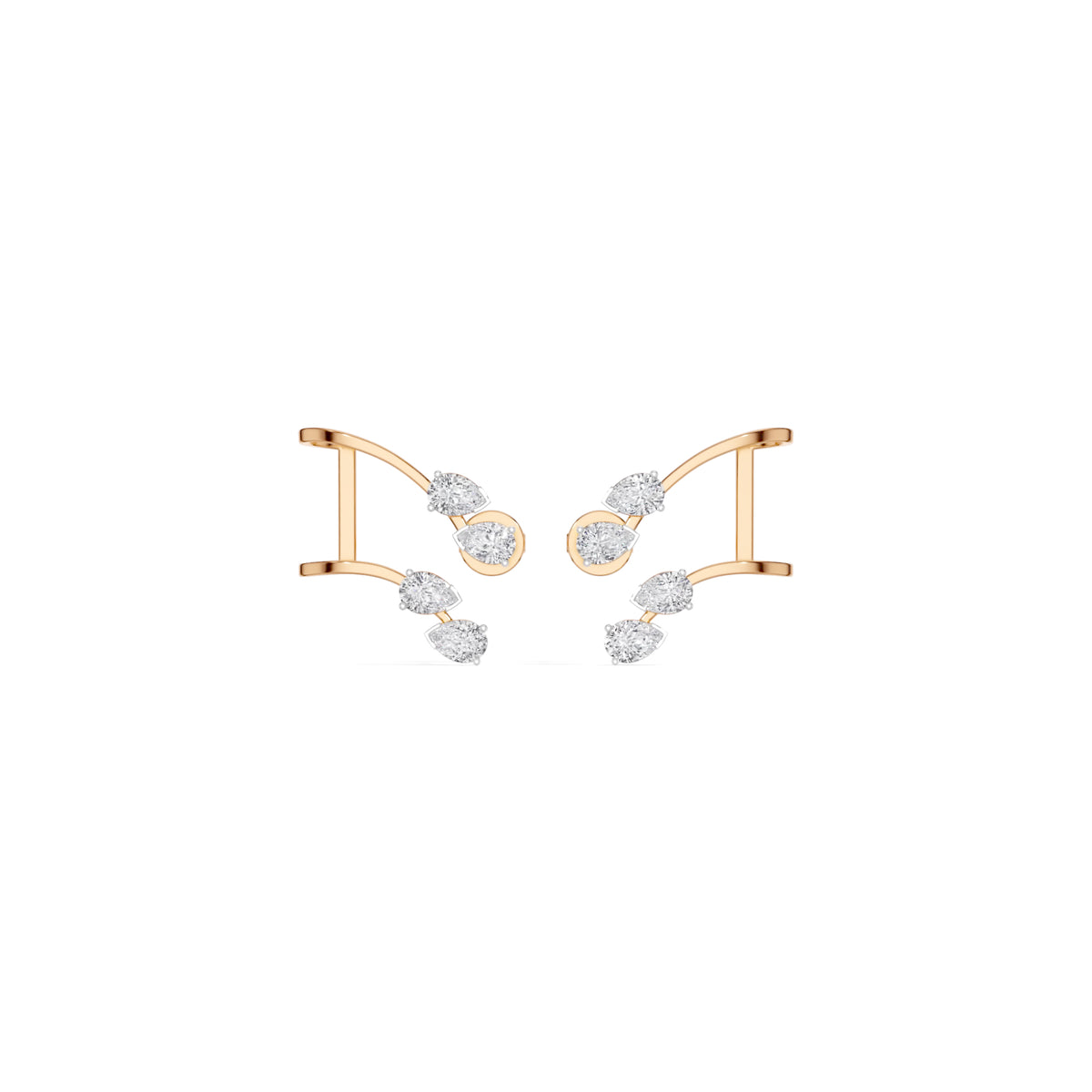 Rose Gold 1Ct Pear Climber Vine Design Lab Grown Diamond Kelora Earring