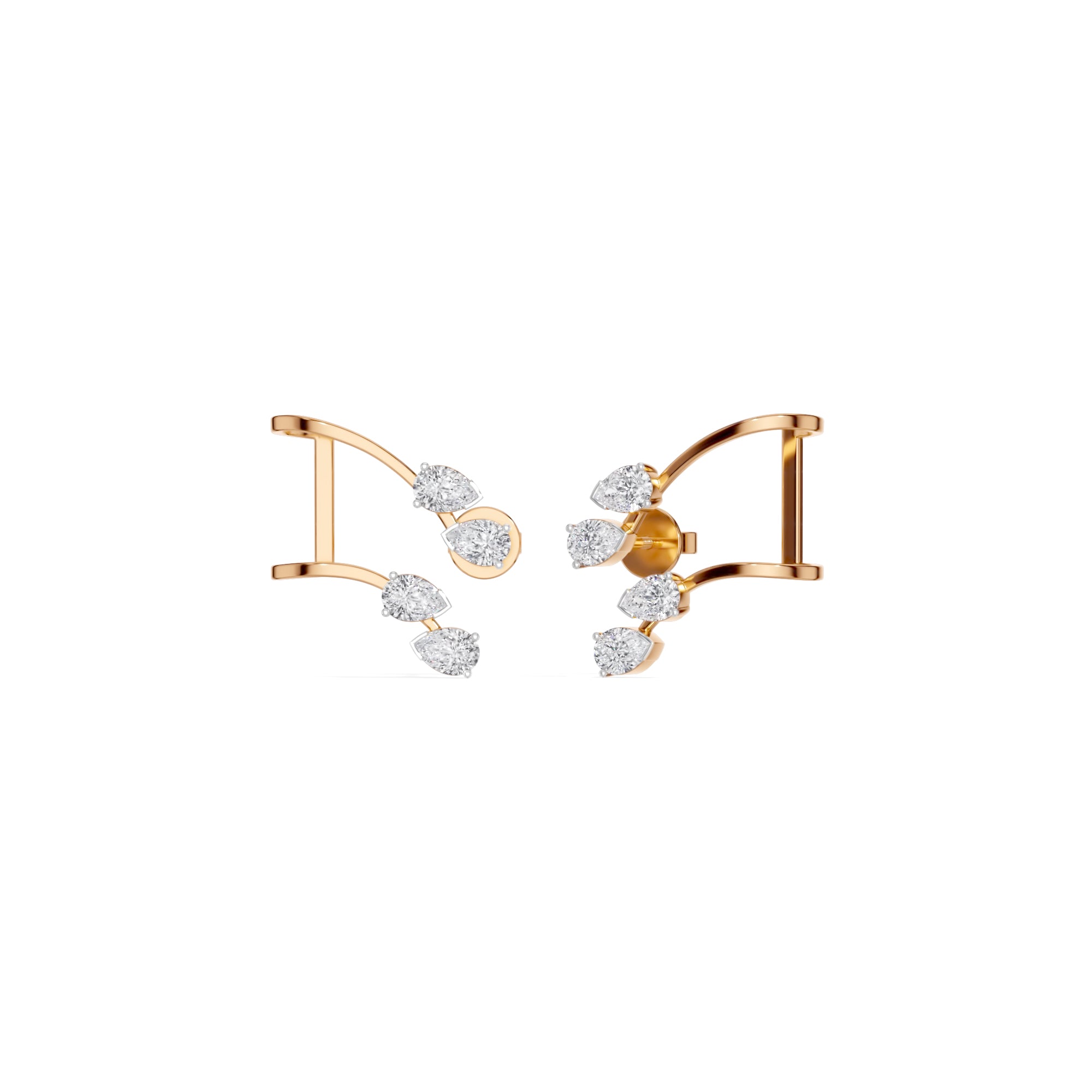 Rose Gold 1Ct Pear Climber Vine Design Lab Grown Diamond Kelora Earring