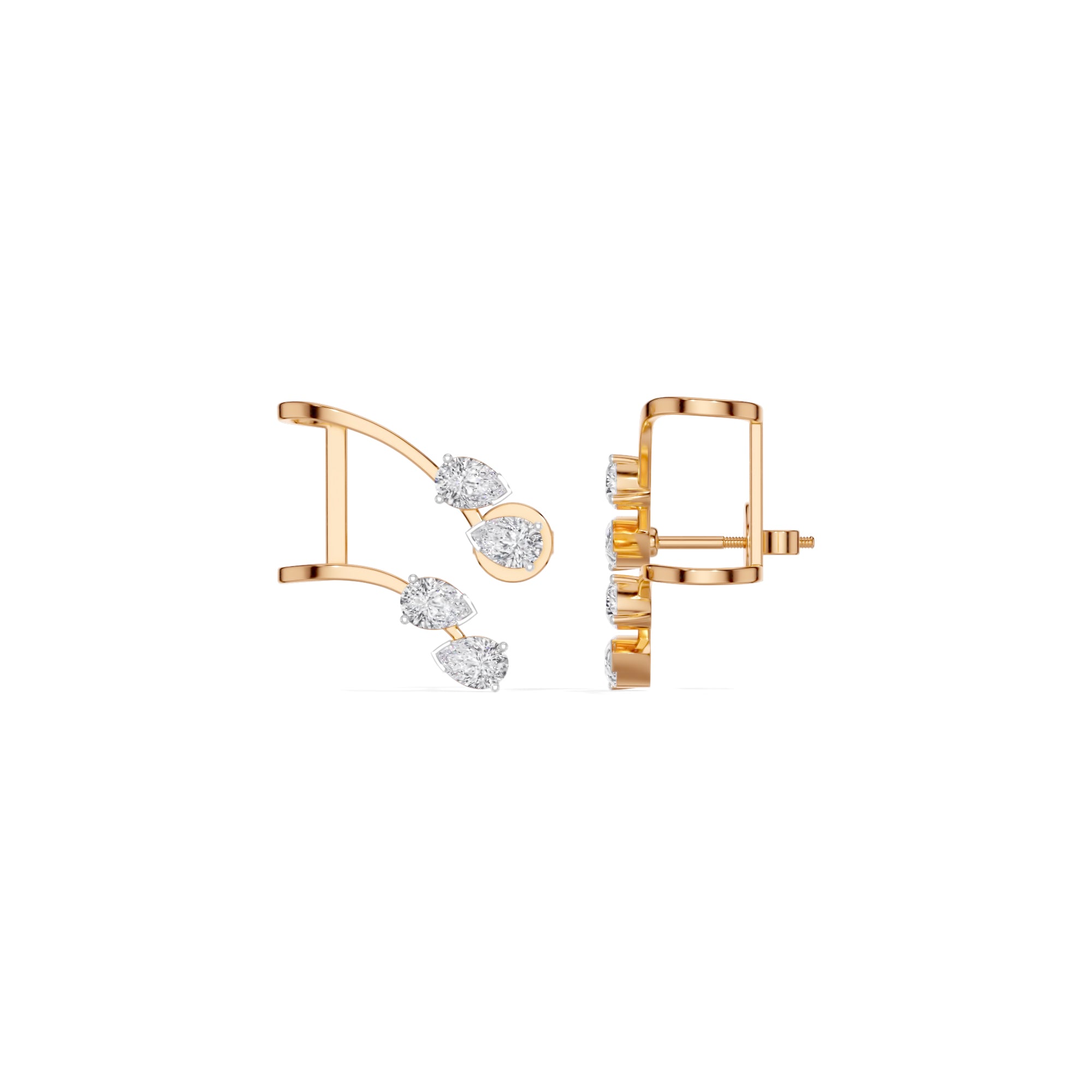 Rose Gold 1Ct Pear Climber Vine Design Lab Grown Diamond Kelora Earring
