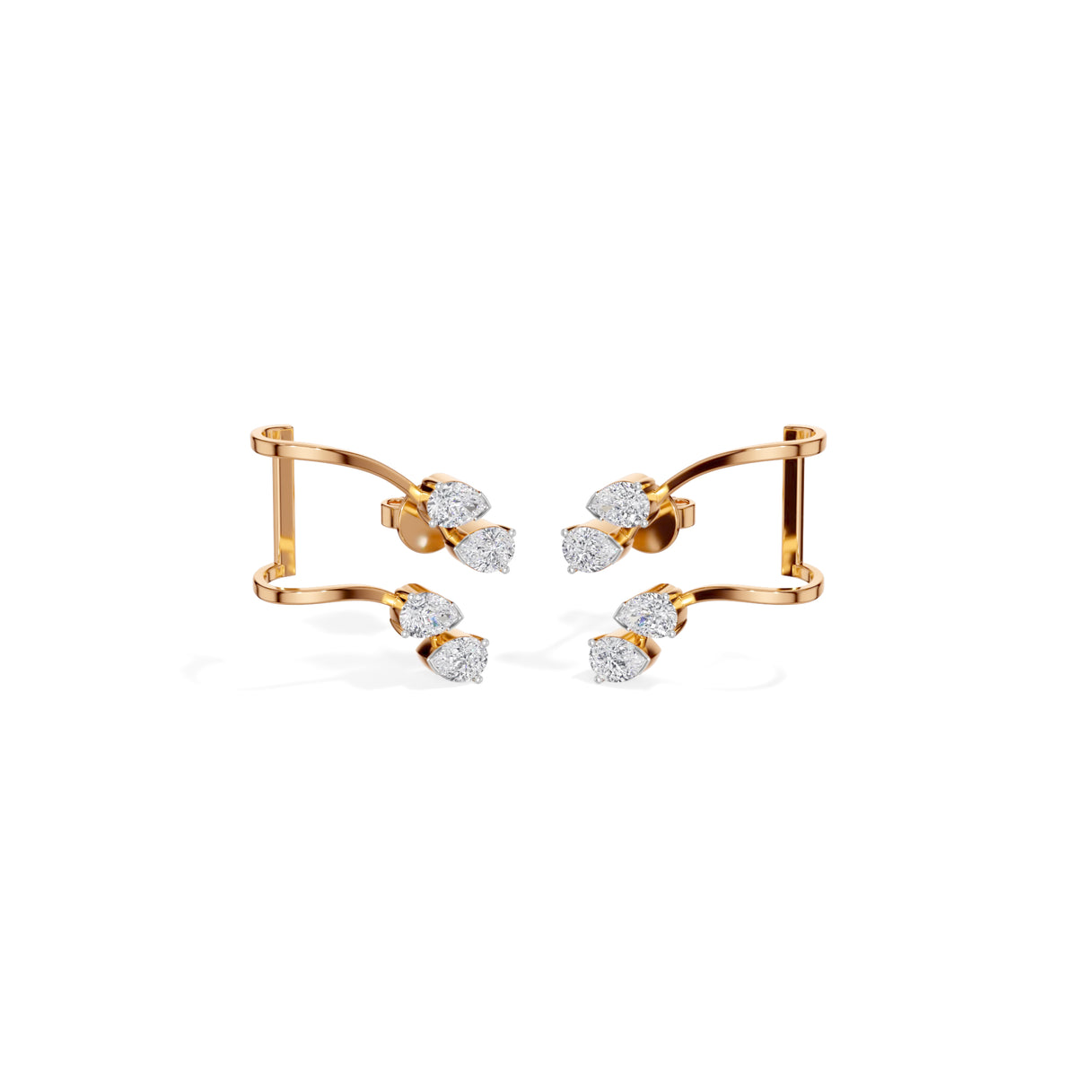 Rose Gold 1Ct Pear Climber Vine Design Lab Grown Diamond Kelora Earring