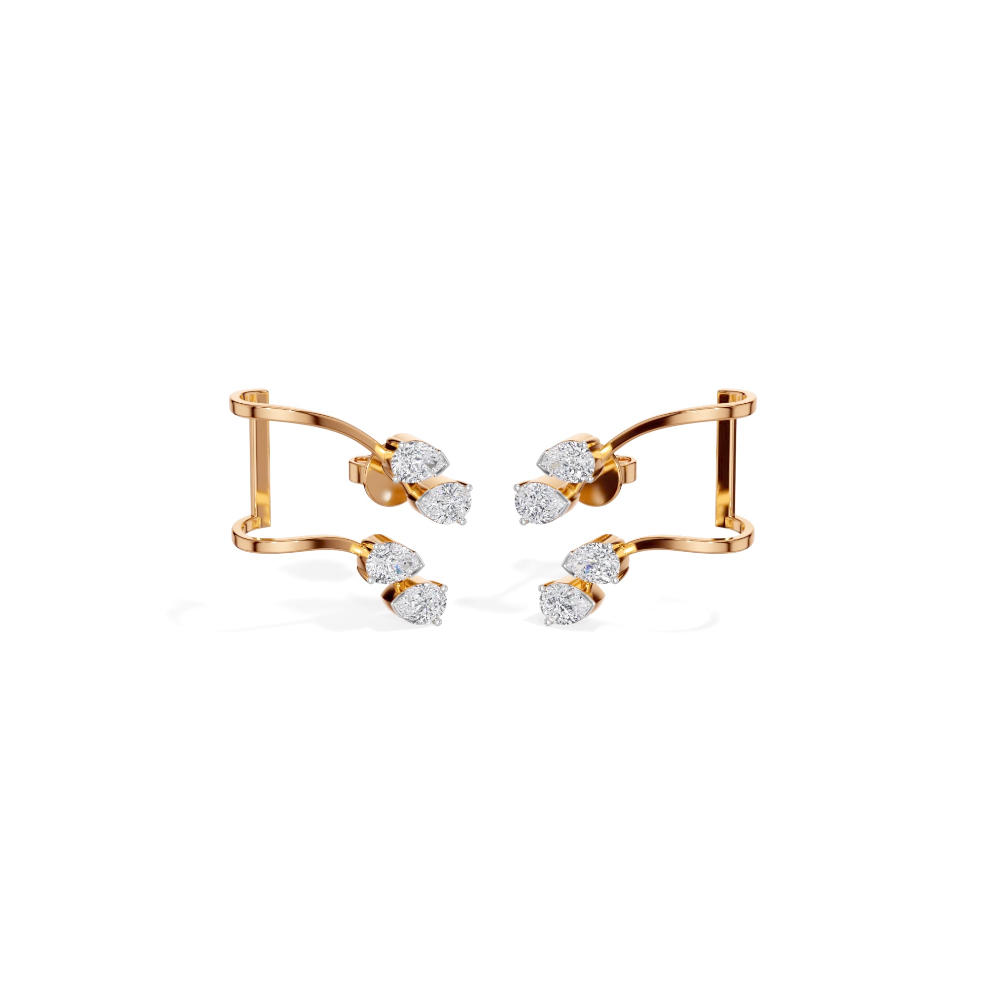 Rose Gold 1Ct Pear Climber Vine Design Lab Grown Diamond Kelora Earring