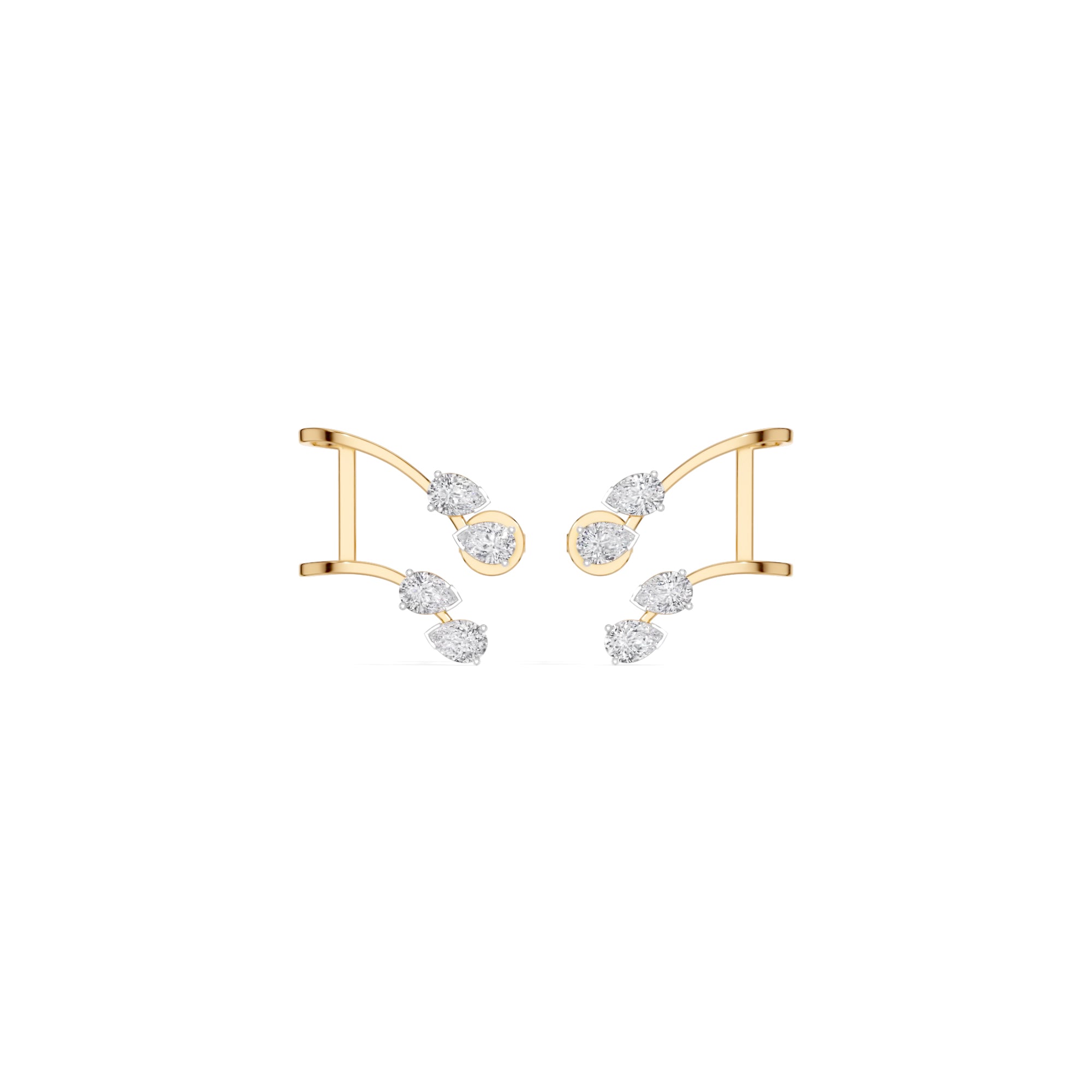 Yellow Gold 1Ct Pear Climber Vine Design Lab Grown Diamond Kelora Earring