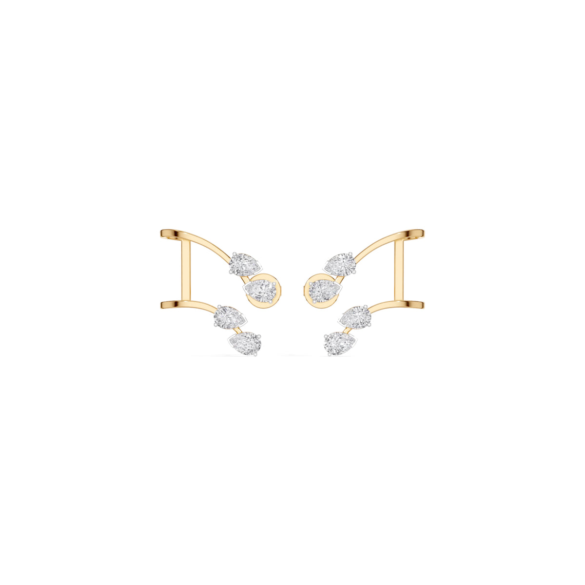Yellow Gold 1Ct Pear Climber Vine Design Lab Grown Diamond Kelora Earring