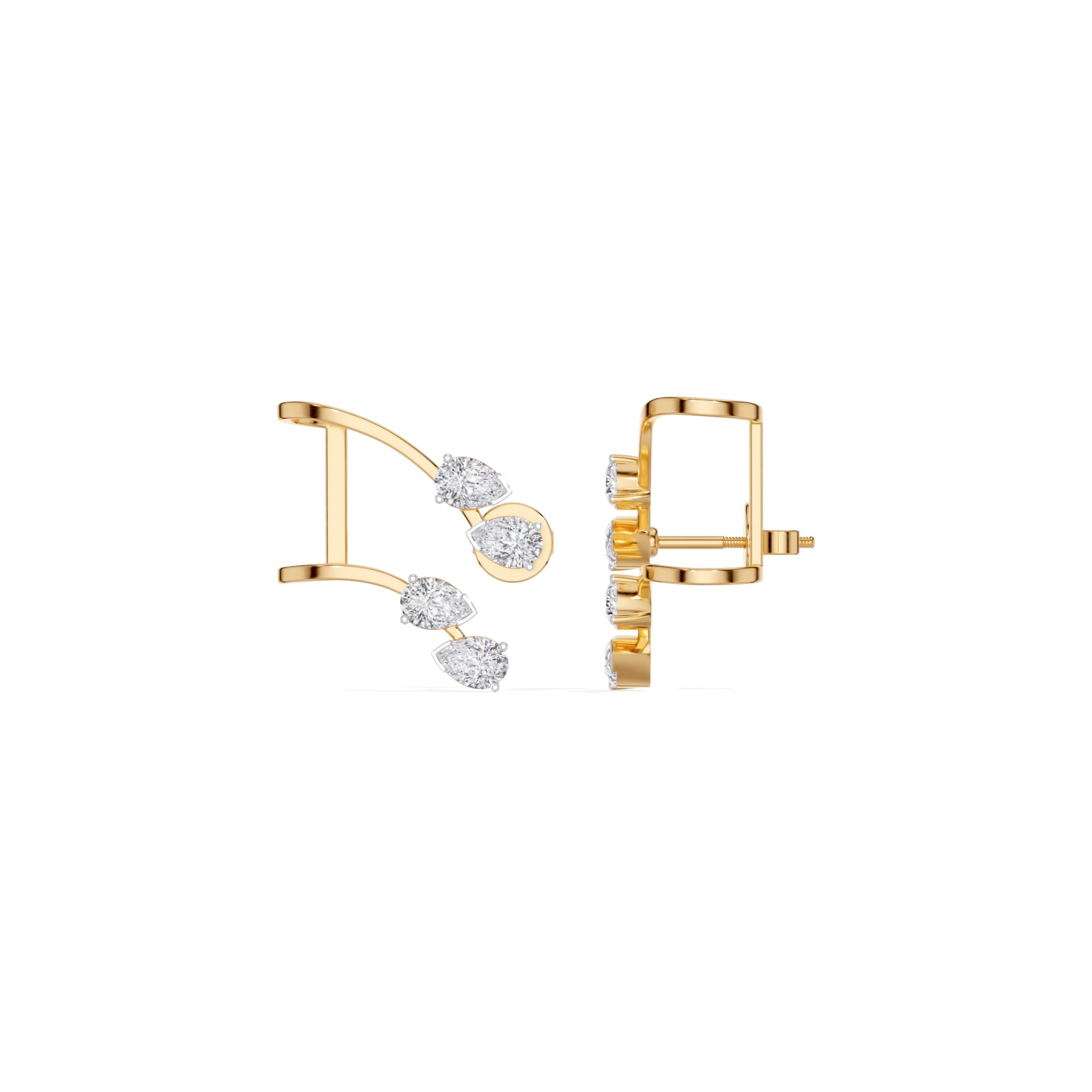 Yellow Gold 1Ct Pear Climber Vine Design Lab Grown Diamond Kelora Earring