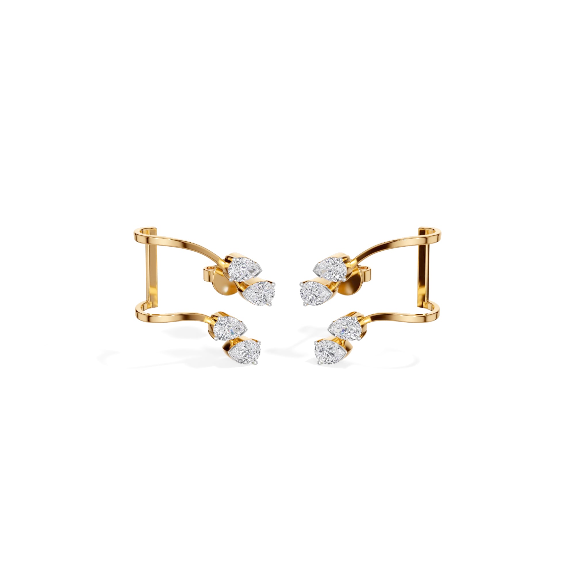 Yellow Gold 1Ct Pear Climber Vine Design Lab Grown Diamond Kelora Earring