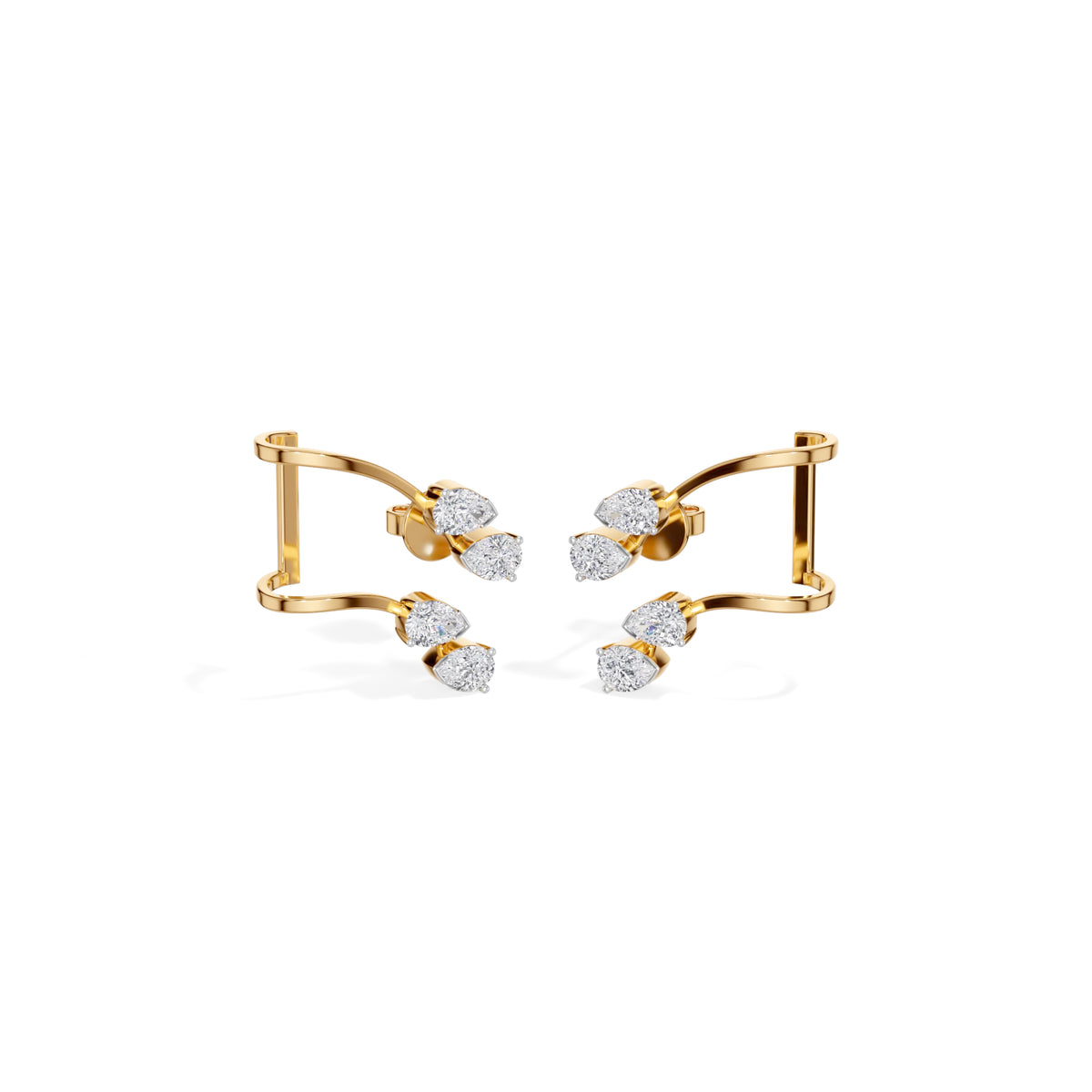 Yellow Gold 1Ct Pear Climber Vine Design Lab Grown Diamond Kelora Earring