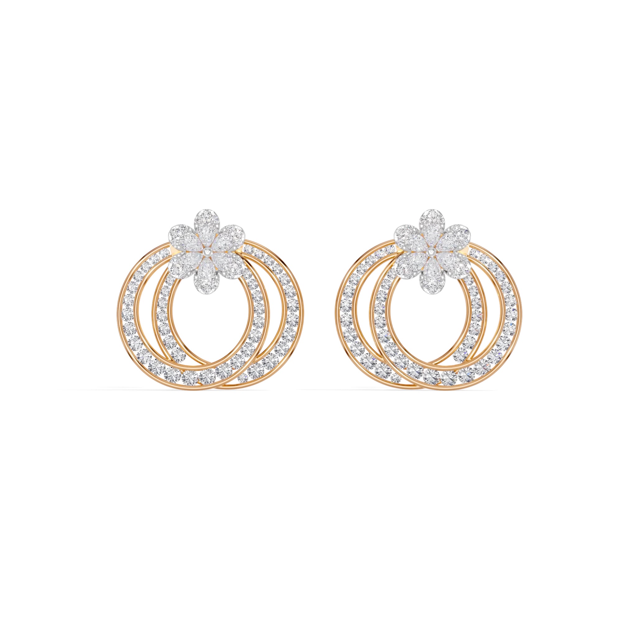 Rose Gold 2Ct Pear Floral Halo Hoop Lab Grown Diamond Kaevon Earring