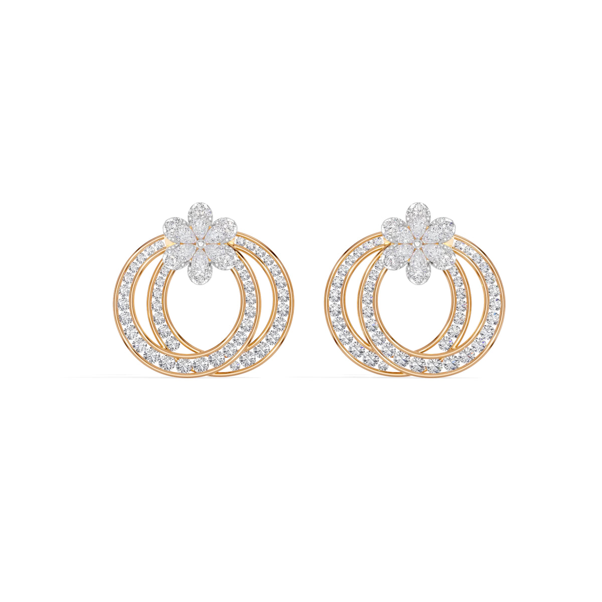 Rose Gold 2Ct Pear Floral Halo Hoop Lab Grown Diamond Kaevon Earring