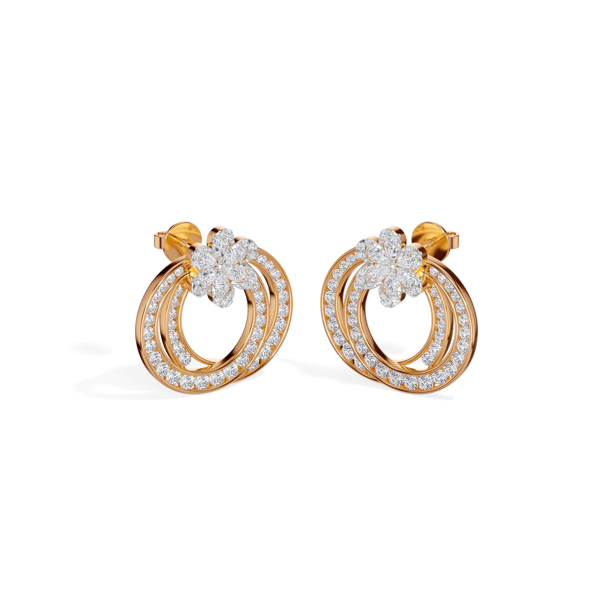Rose Gold 2Ct Pear Floral Halo Hoop Lab Grown Diamond Kaevon Earring