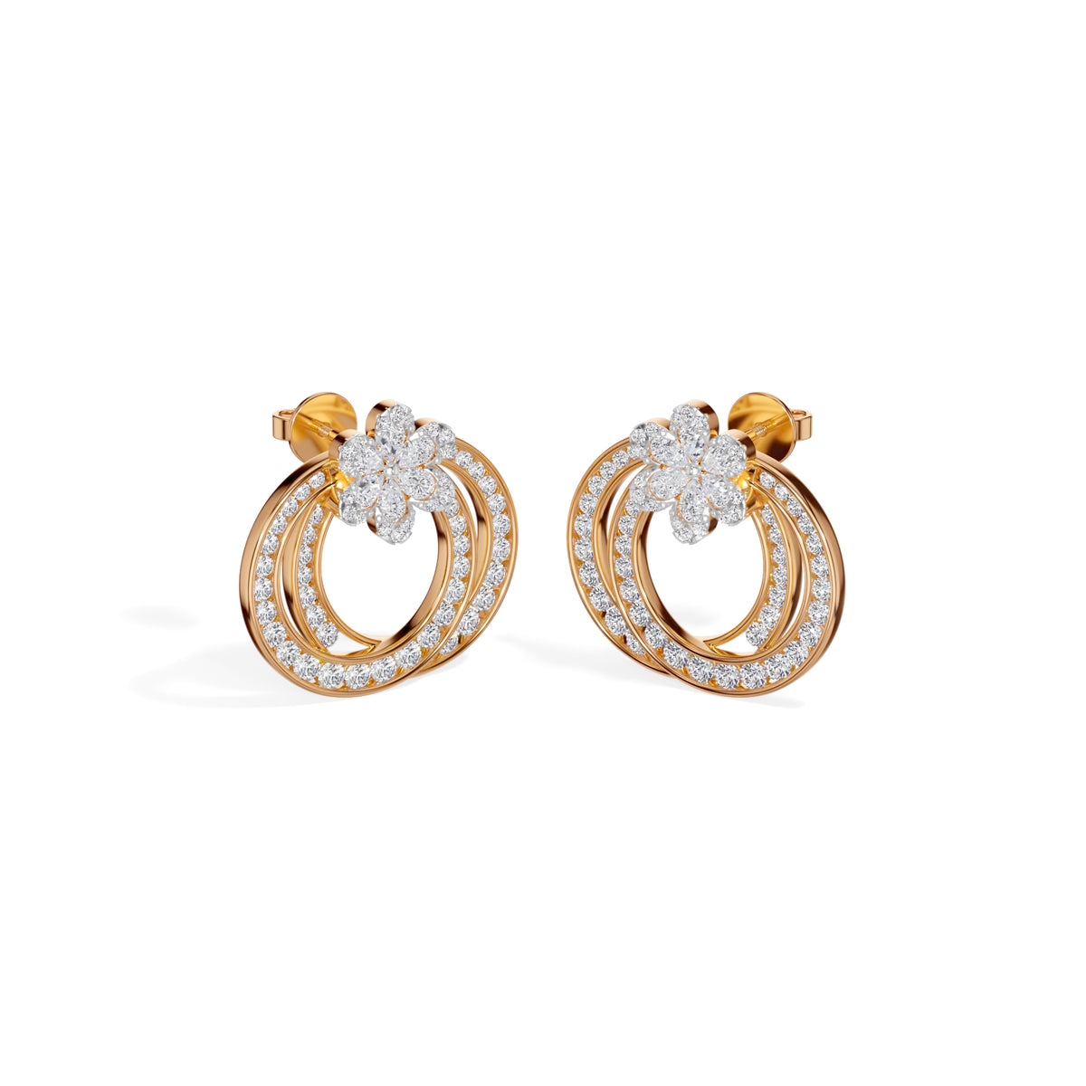 Rose Gold 2Ct Pear Floral Halo Hoop Lab Grown Diamond Kaevon Earring