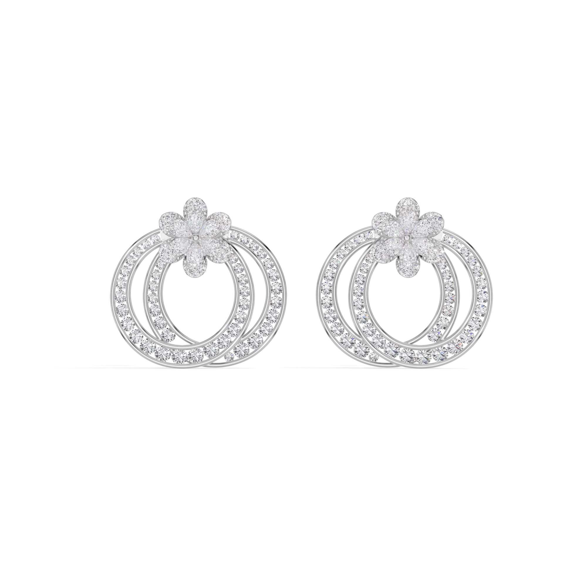 White Gold 2Ct Pear Floral Halo Hoop Lab Grown Diamond Kaevon Earring