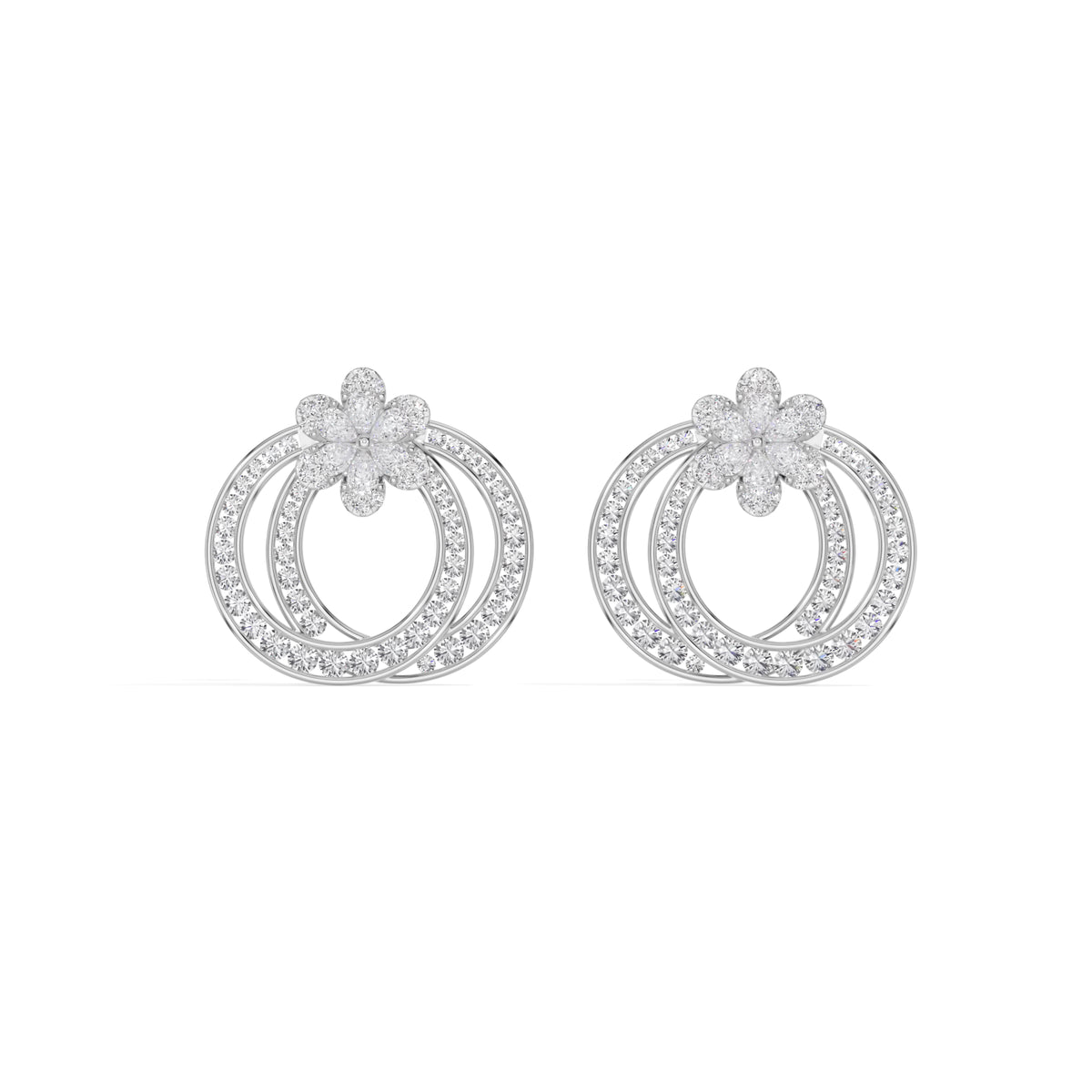 White Gold 2Ct Pear Floral Halo Hoop Lab Grown Diamond Kaevon Earring