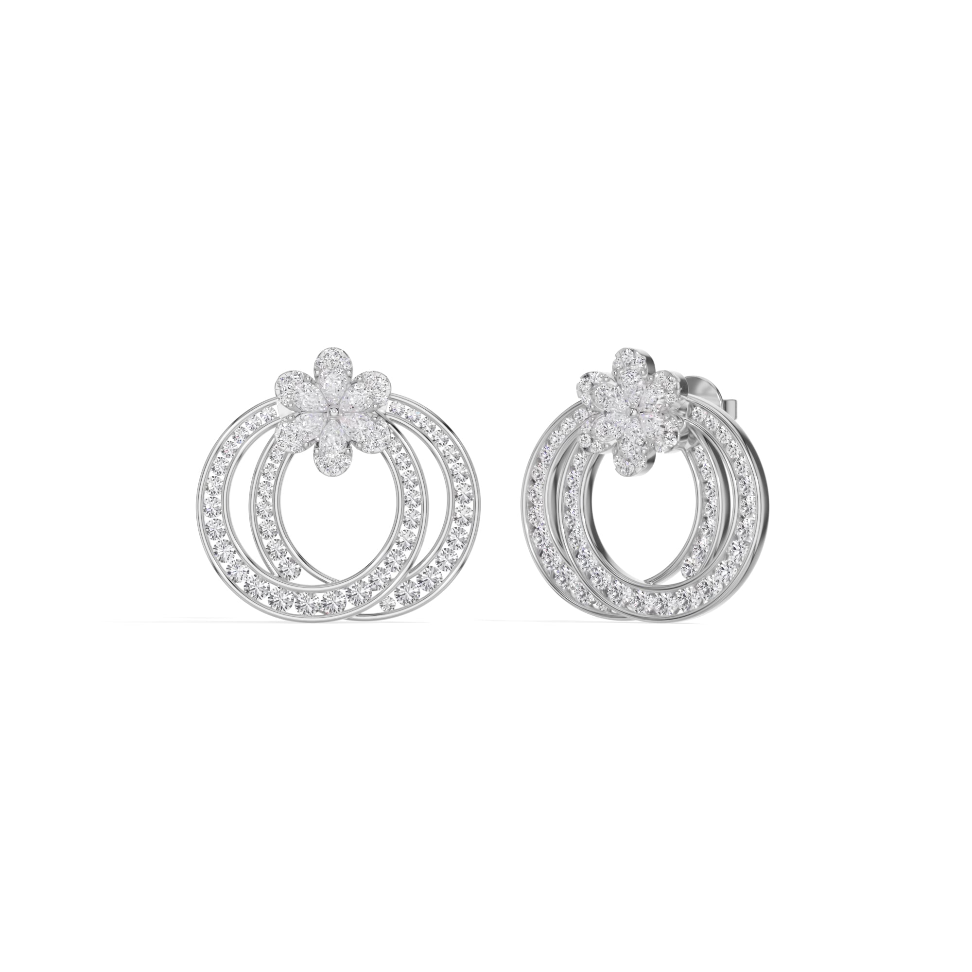 White Gold 2Ct Pear Floral Halo Hoop Lab Grown Diamond Kaevon Earring
