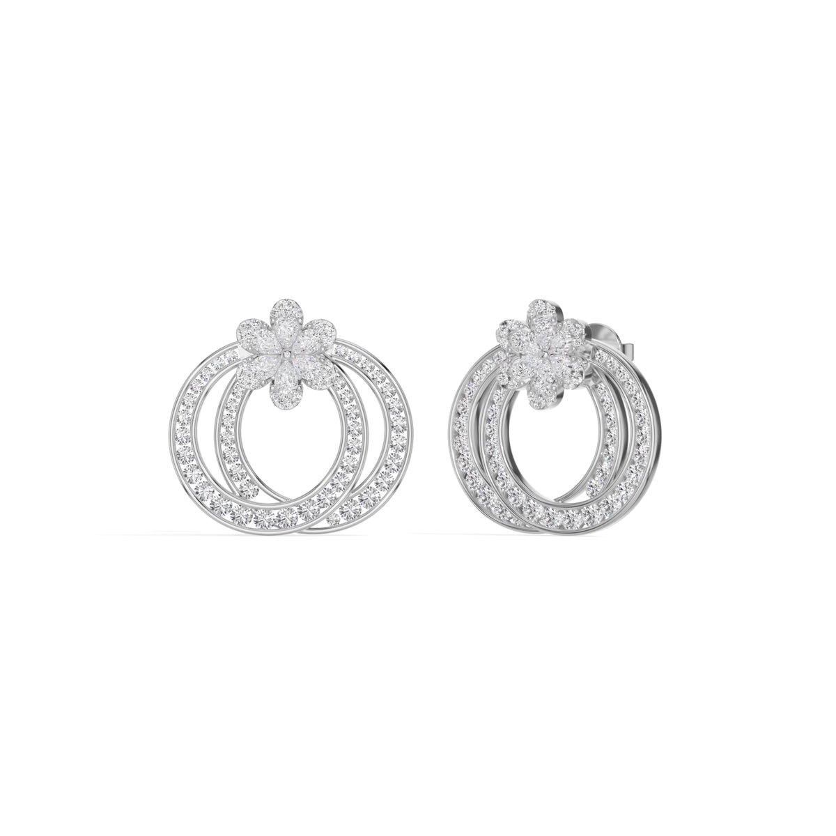 White Gold 2Ct Pear Floral Halo Hoop Lab Grown Diamond Kaevon Earring