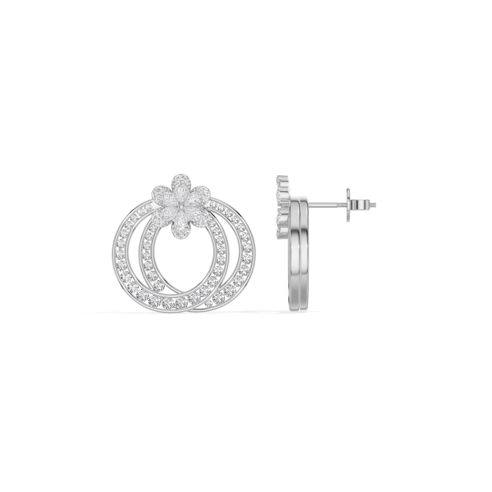 White Gold 2Ct Pear Floral Halo Hoop Lab Grown Diamond Kaevon Earring