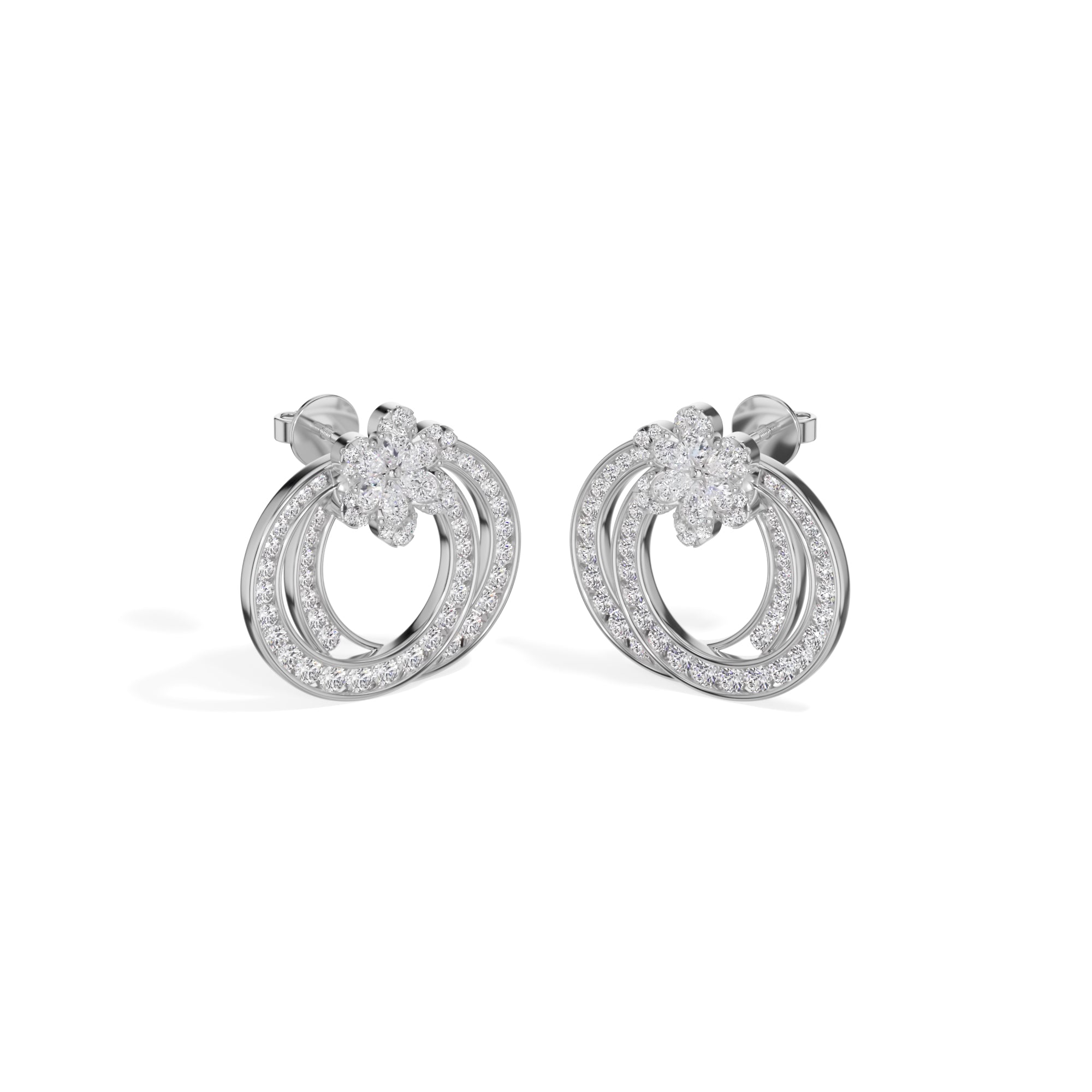 White Gold 2Ct Pear Floral Halo Hoop Lab Grown Diamond Kaevon Earring