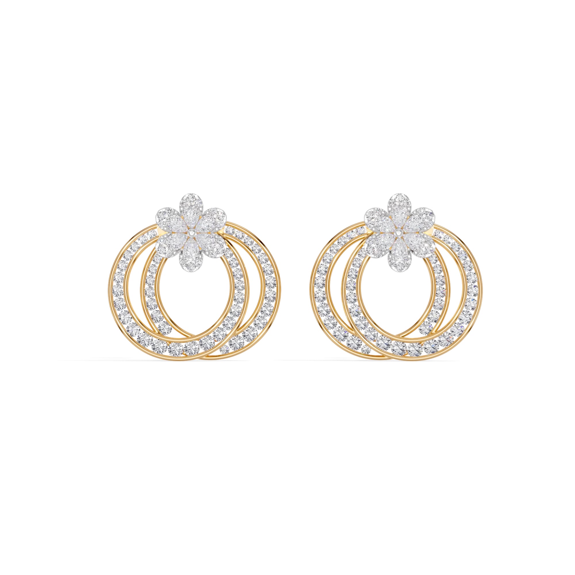 Yellow Gold 2Ct Pear Floral Halo Hoop Lab Grown Diamond Kaevon Earring