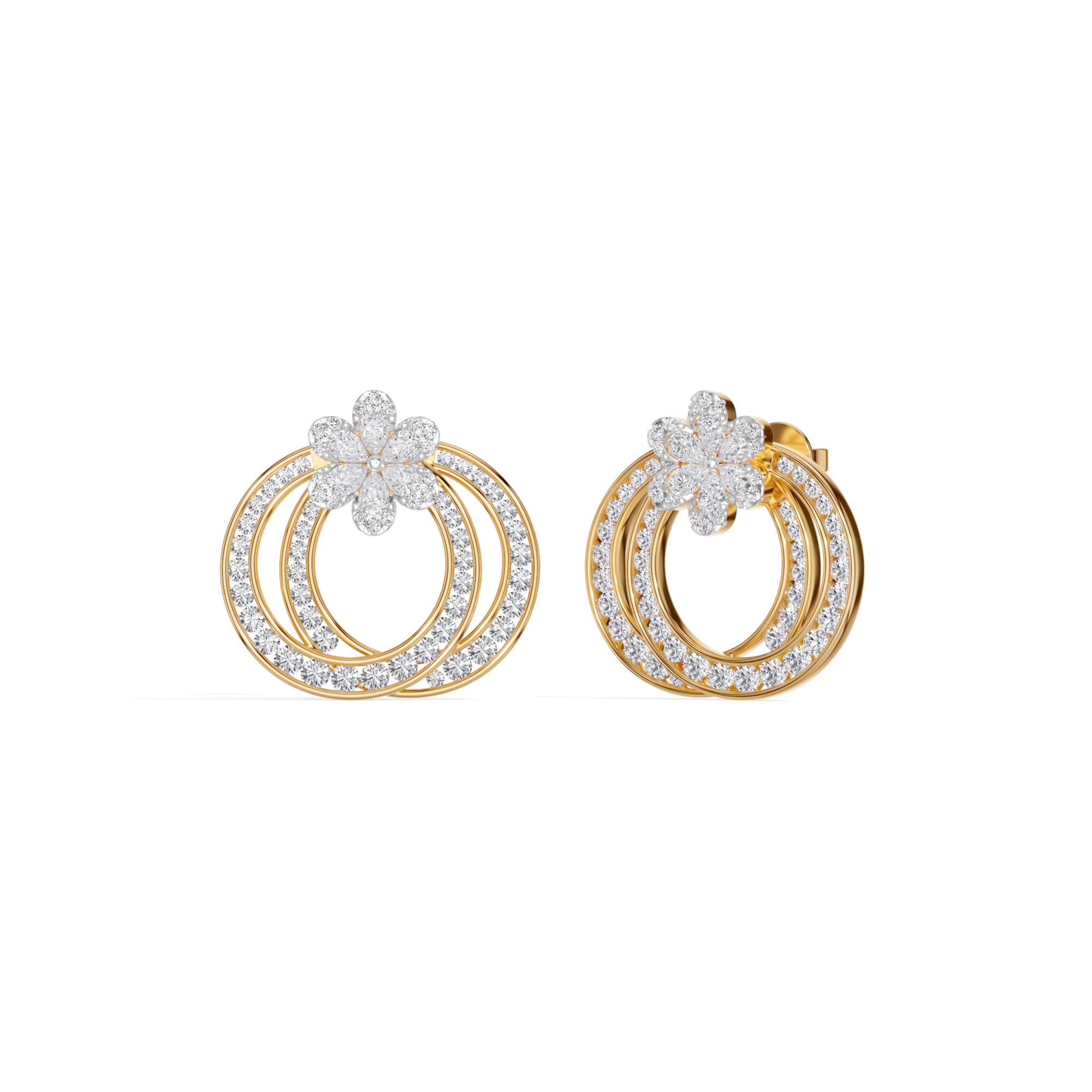 Yellow Gold 2Ct Pear Floral Halo Hoop Lab Grown Diamond Kaevon Earring