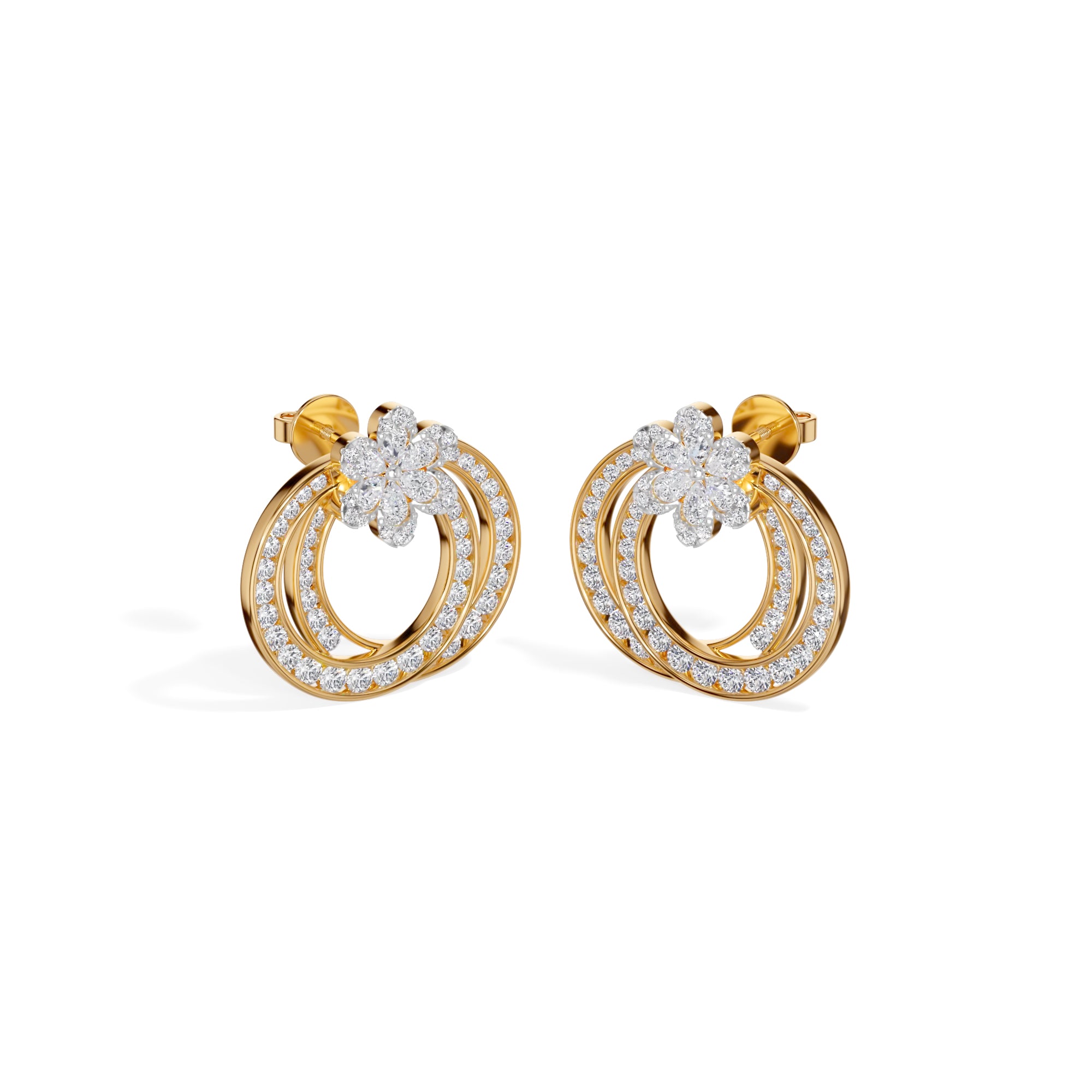 Yellow Gold 2Ct Pear Floral Halo Hoop Lab Grown Diamond Kaevon Earring