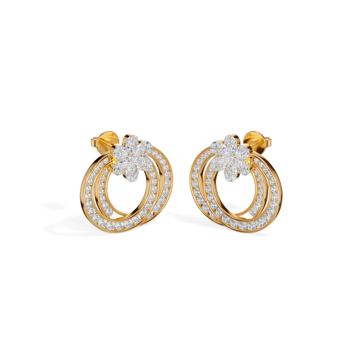 Yellow Gold 2Ct Pear Floral Halo Hoop Lab Grown Diamond Kaevon Earring