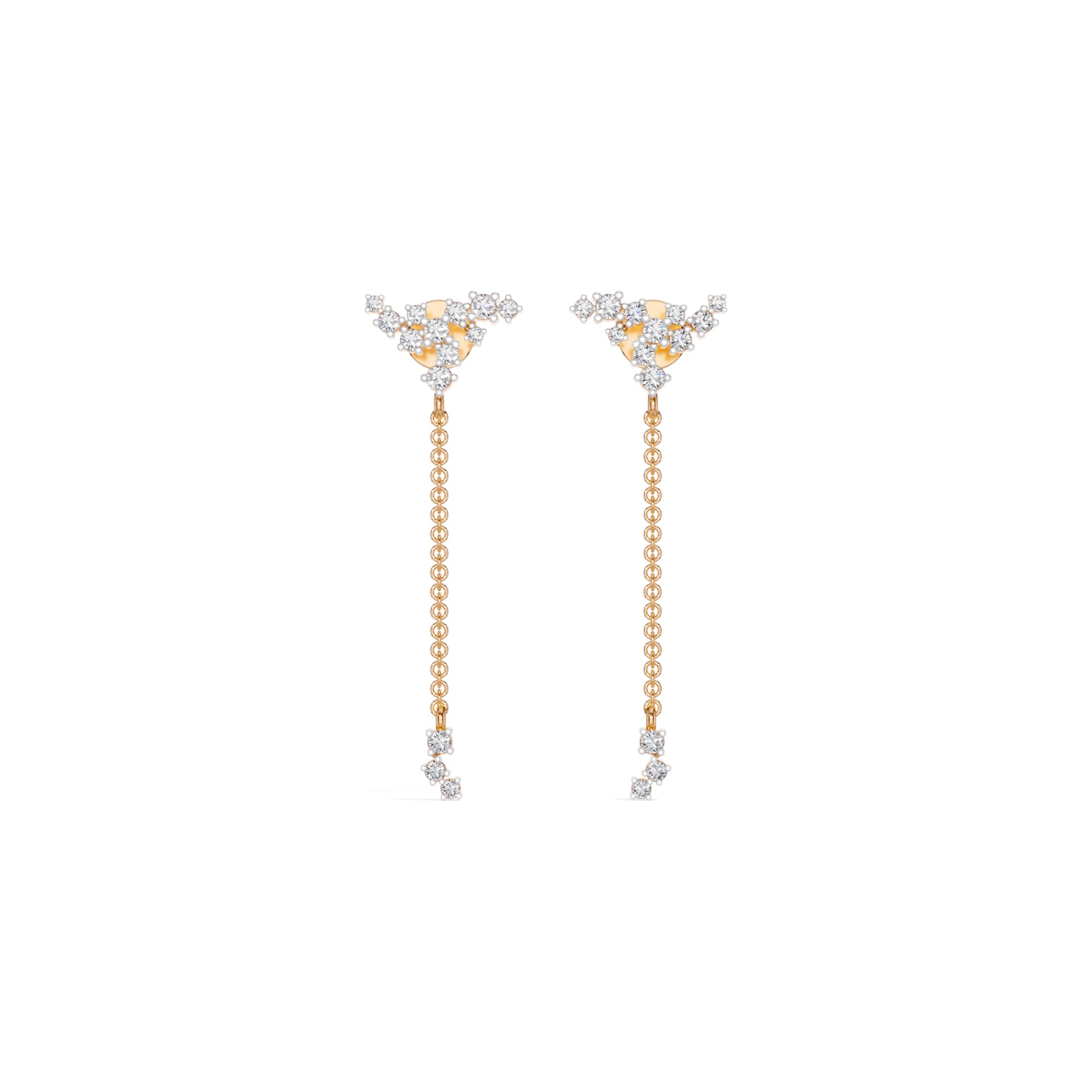 Rose Gold Floral Cluster Chain Drop Design Round Lab Grown Diamond Myrix Earring