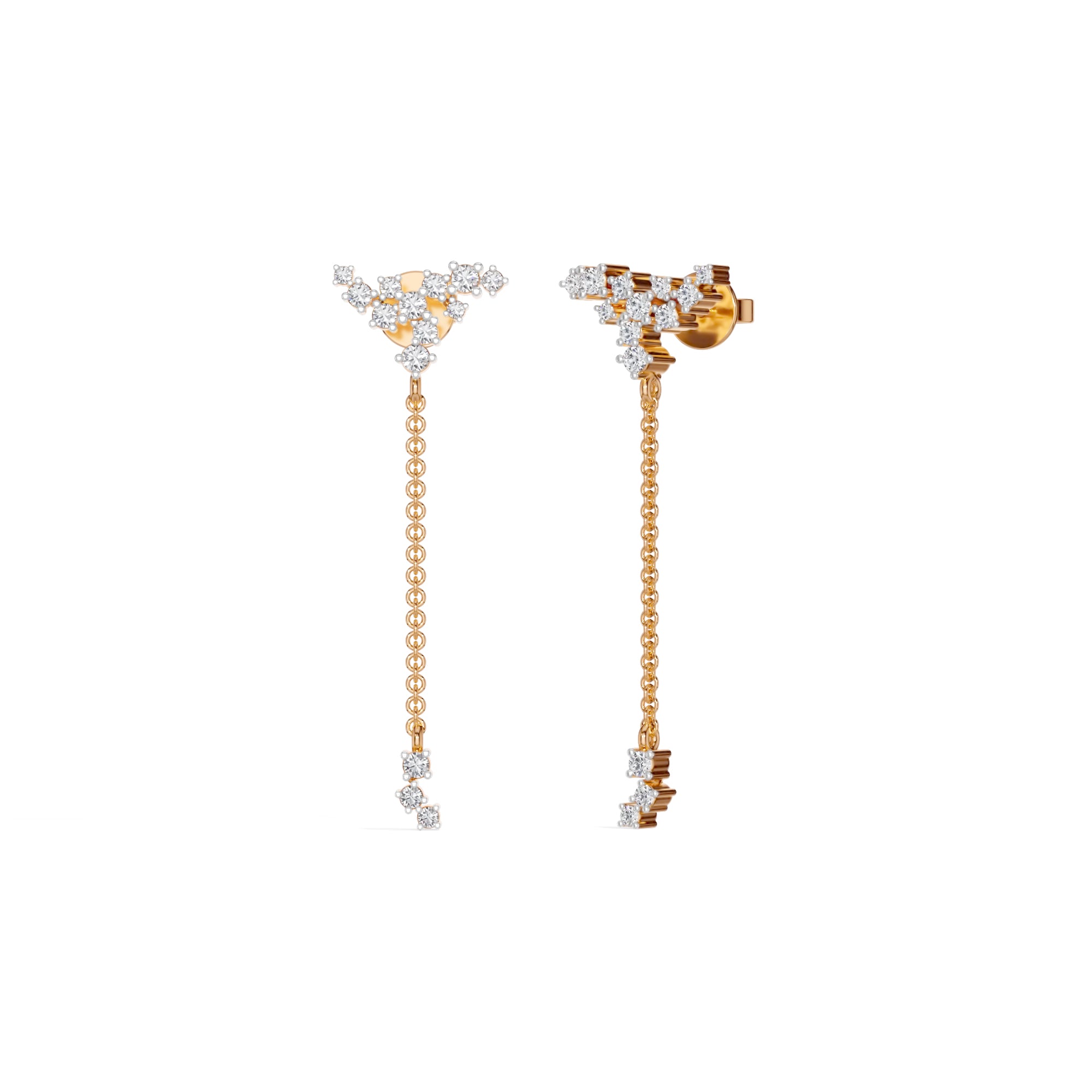 Rose Gold Floral Cluster Chain Drop Design Round Lab Grown Diamond Myrix Earring