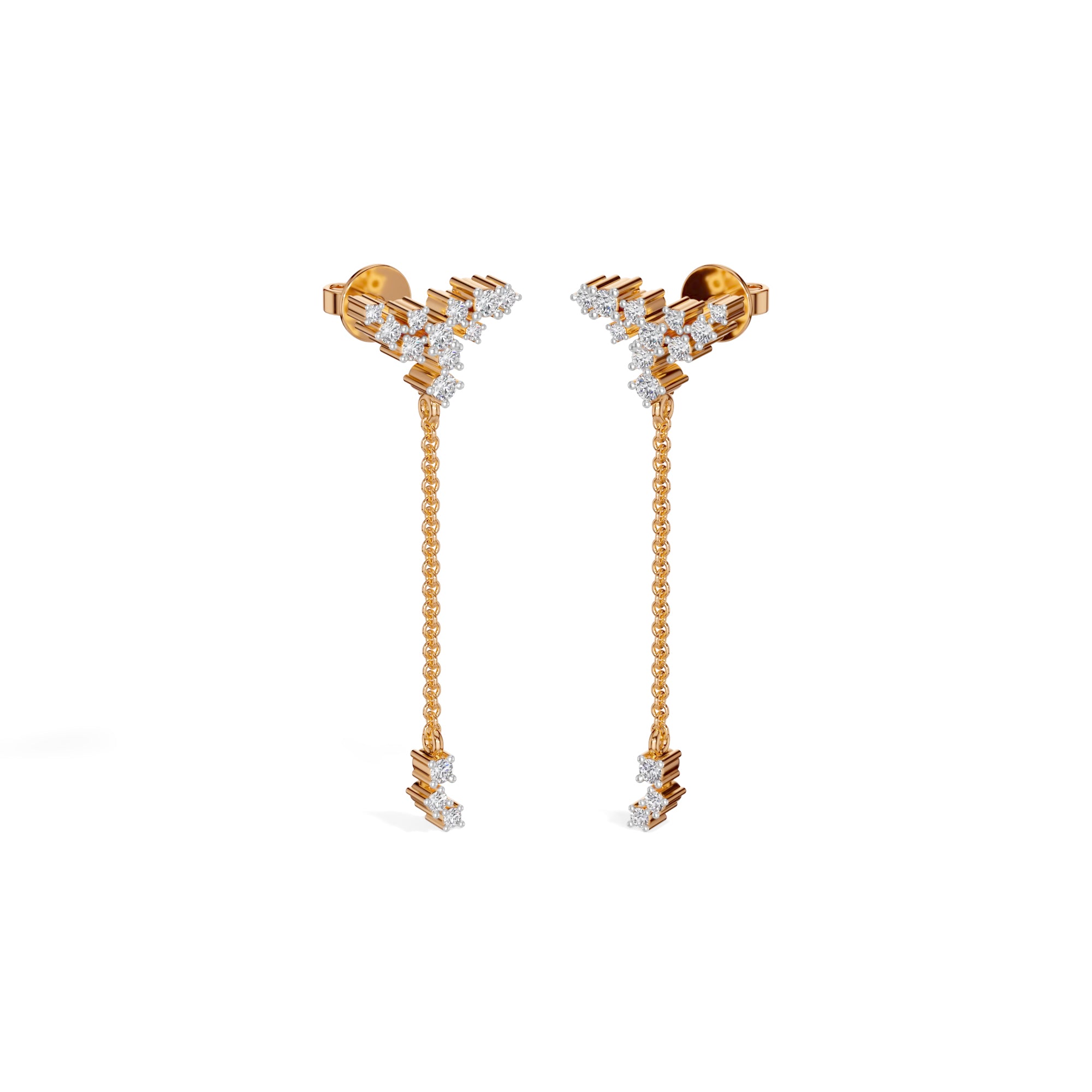 Rose Gold Floral Cluster Chain Drop Design Round Lab Grown Diamond Myrix Earring