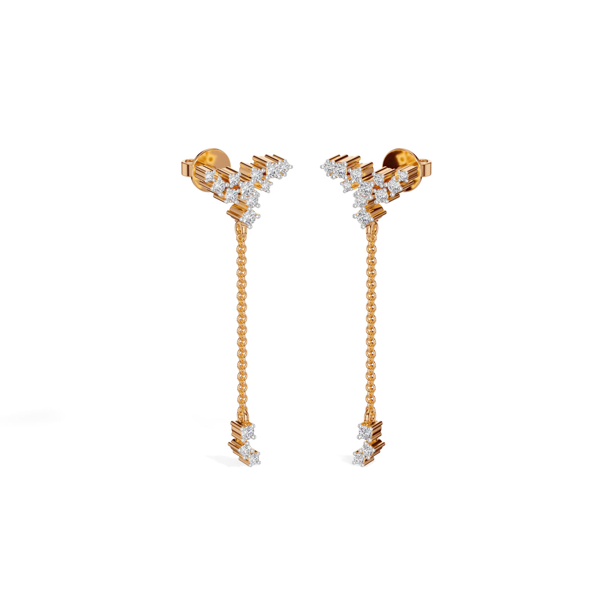 Rose Gold Floral Cluster Chain Drop Design Round Lab Grown Diamond Myrix Earring