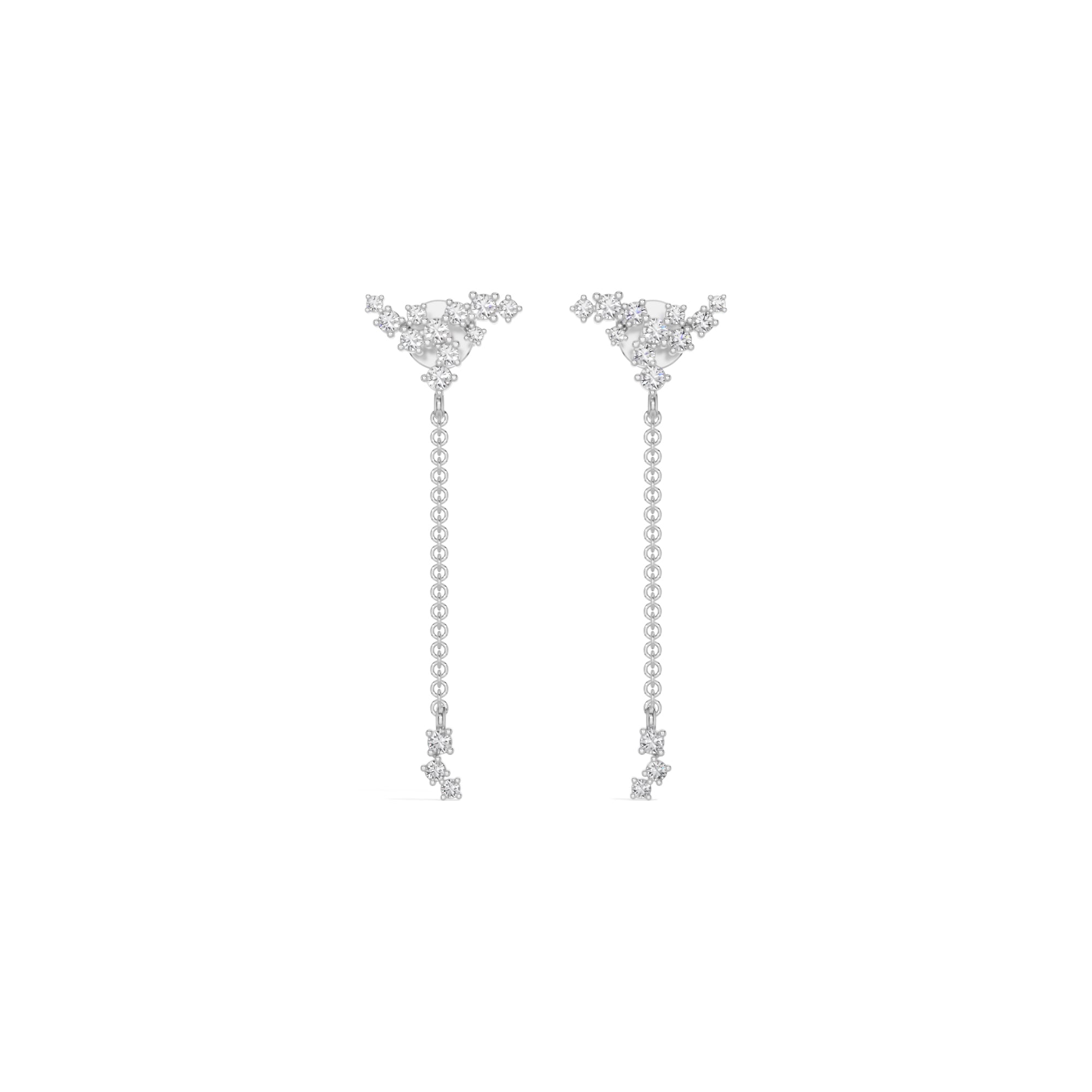 White Gold Floral Cluster Chain Drop Design Round Lab Grown Diamond Myrix Earring