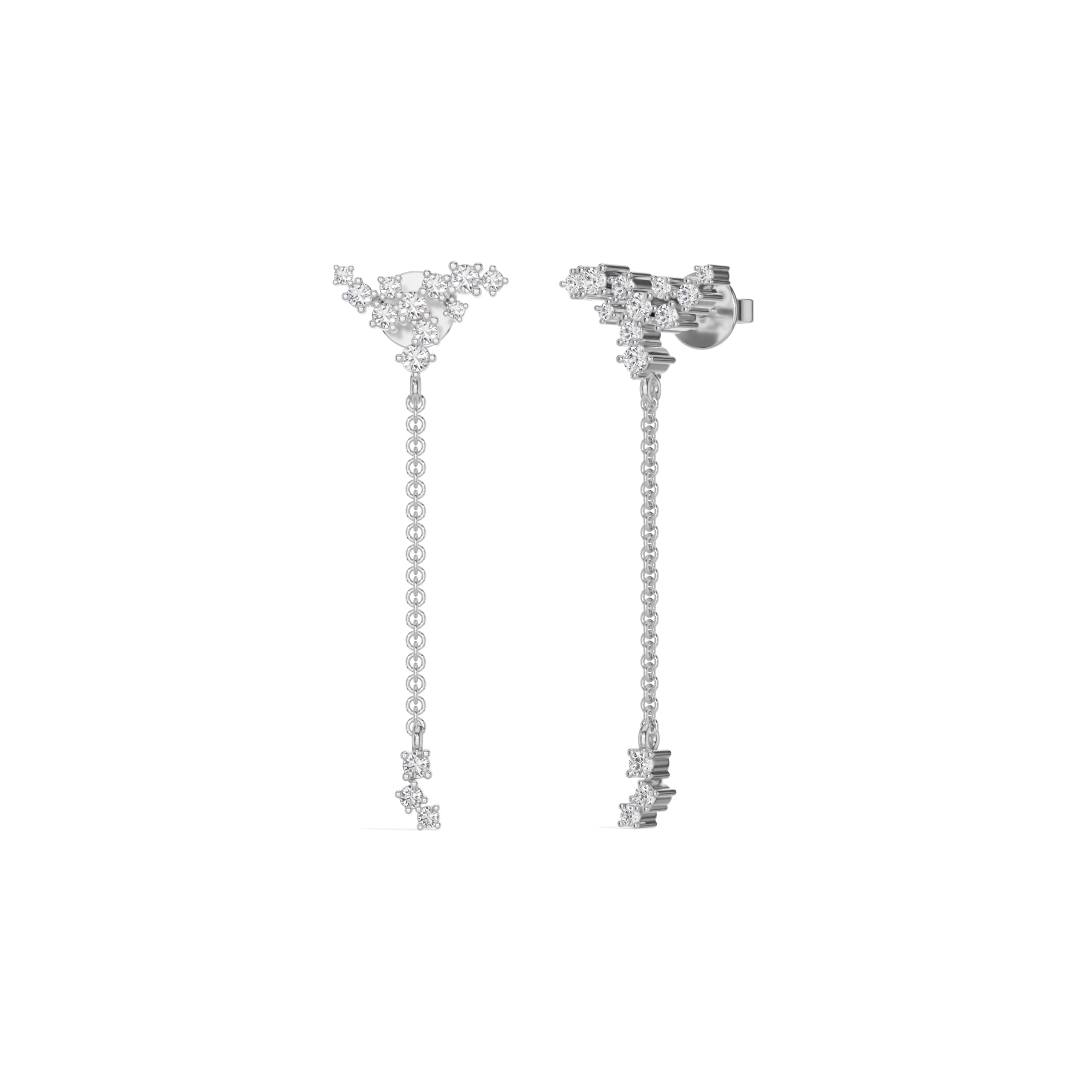 White Gold Floral Cluster Chain Drop Design Round Lab Grown Diamond Myrix Earring