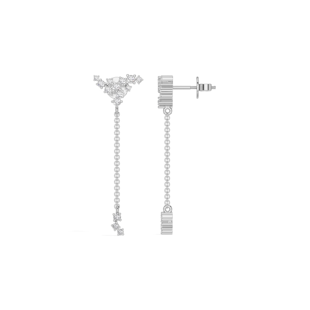 White Gold Floral Cluster Chain Drop Design Round Lab Grown Diamond Myrix Earring