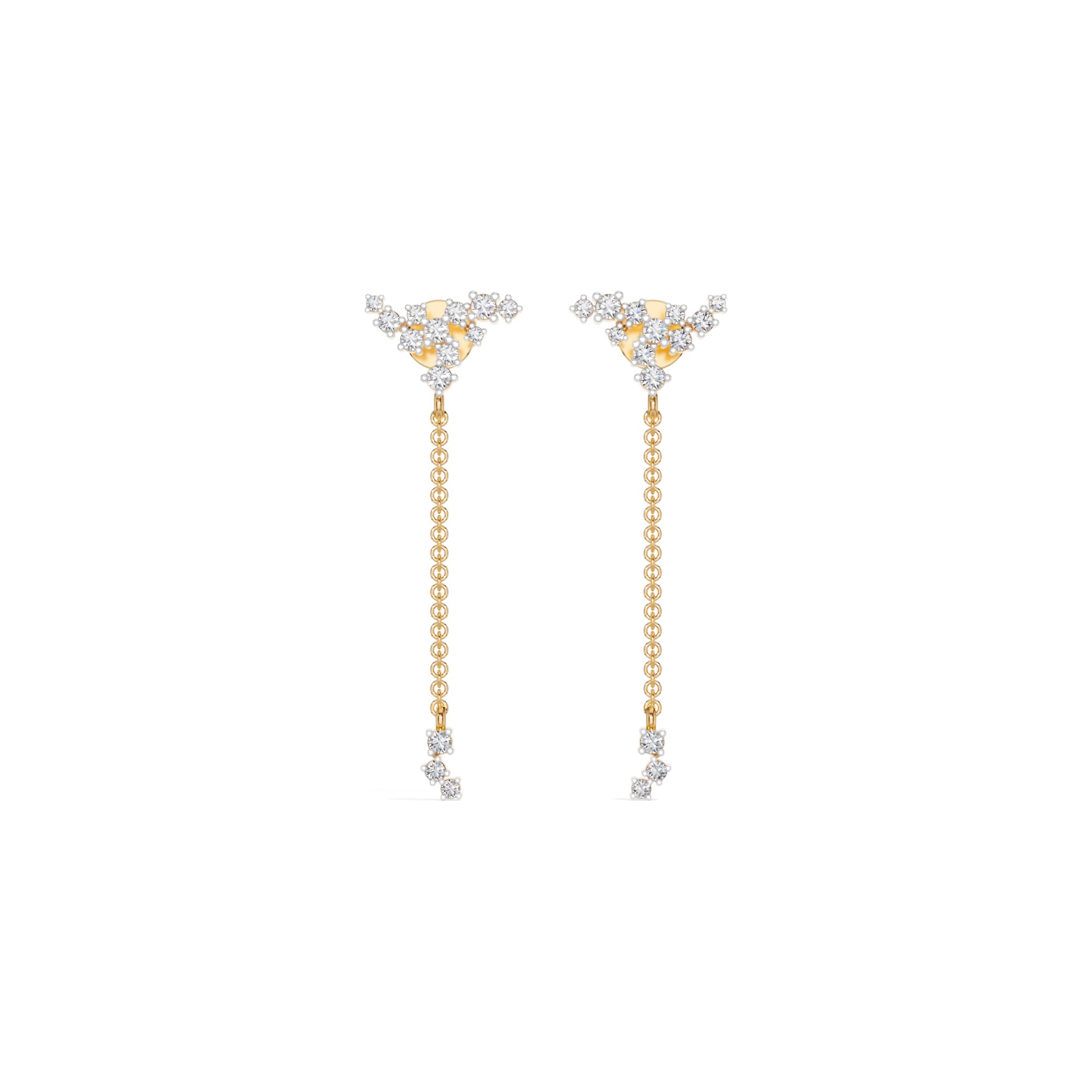 Yellow Gold Floral Cluster Chain Drop Design Round Lab Grown Diamond Myrix Earring