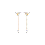 Yellow Gold Floral Cluster Chain Drop Design Round Lab Grown Diamond Myrix Earring