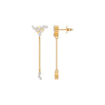 Yellow Gold Floral Cluster Chain Drop Design Round Lab Grown Diamond Myrix Earring
