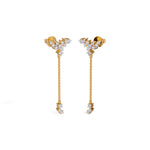 Yellow Gold Floral Cluster Chain Drop Design Round Lab Grown Diamond Myrix Earring