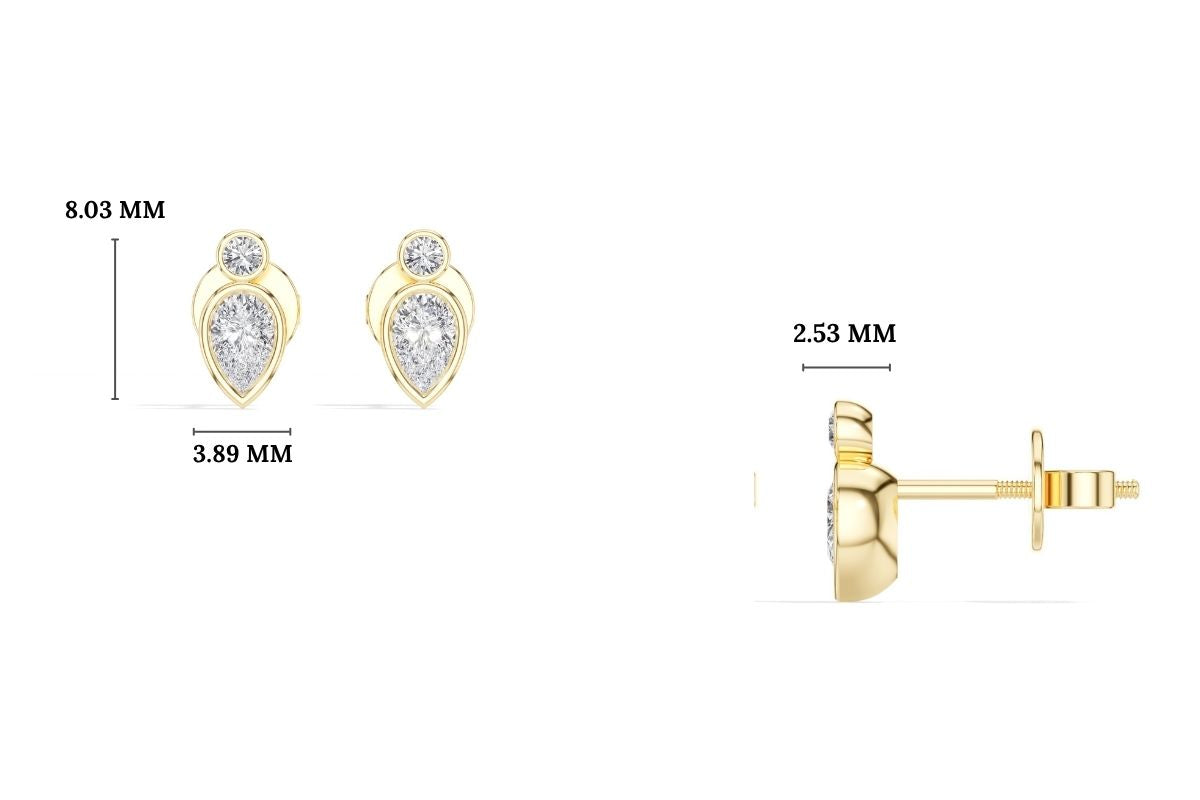 Lantern Studs Pear Lab Grown Diamond Two Tier Bezel Frame Drop