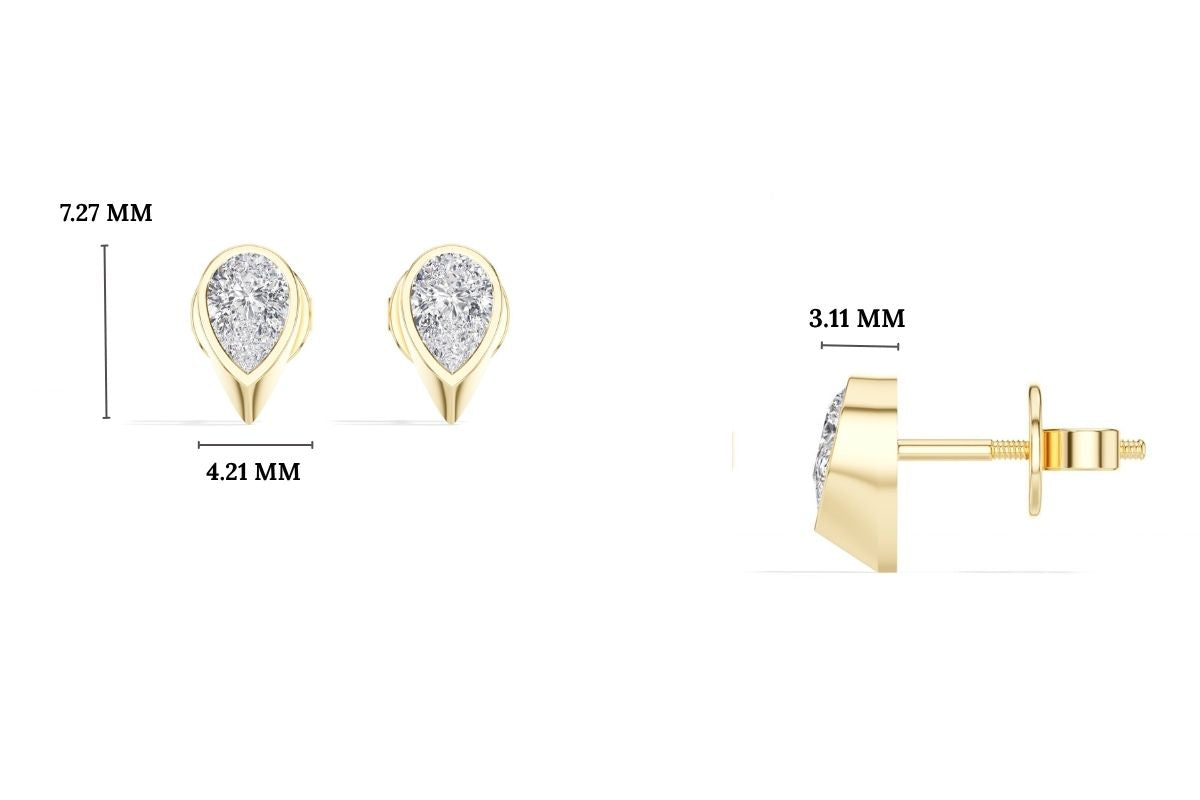 Pinnacle Studs Pear Lab Grown Diamond Tapered Wedge Profile Solitaire