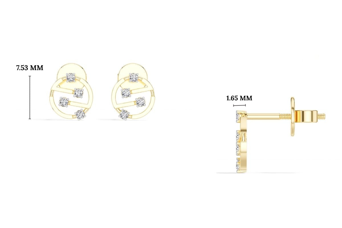 Cipher Studs Round Lab Grown Diamond Geometric Disc Curved Bar