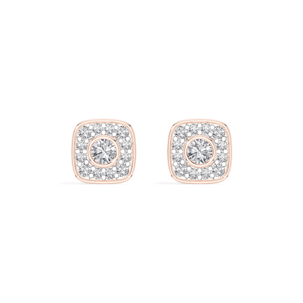 Cushion Studs Round Lab Grown Diamond Cushion Concentric Pave Beaded