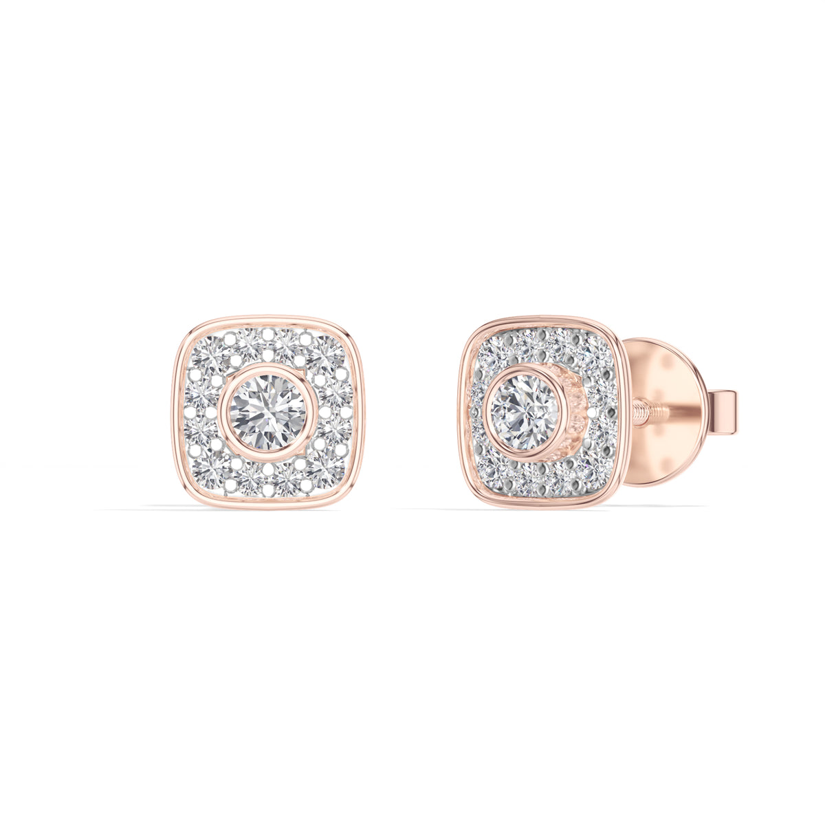 Cushion Studs Round Lab Grown Diamond Cushion Concentric Pave Beaded