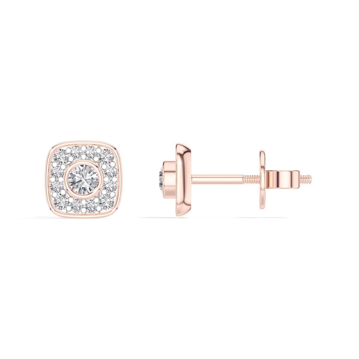 Cushion Studs Round Lab Grown Diamond Cushion Concentric Pave Beaded