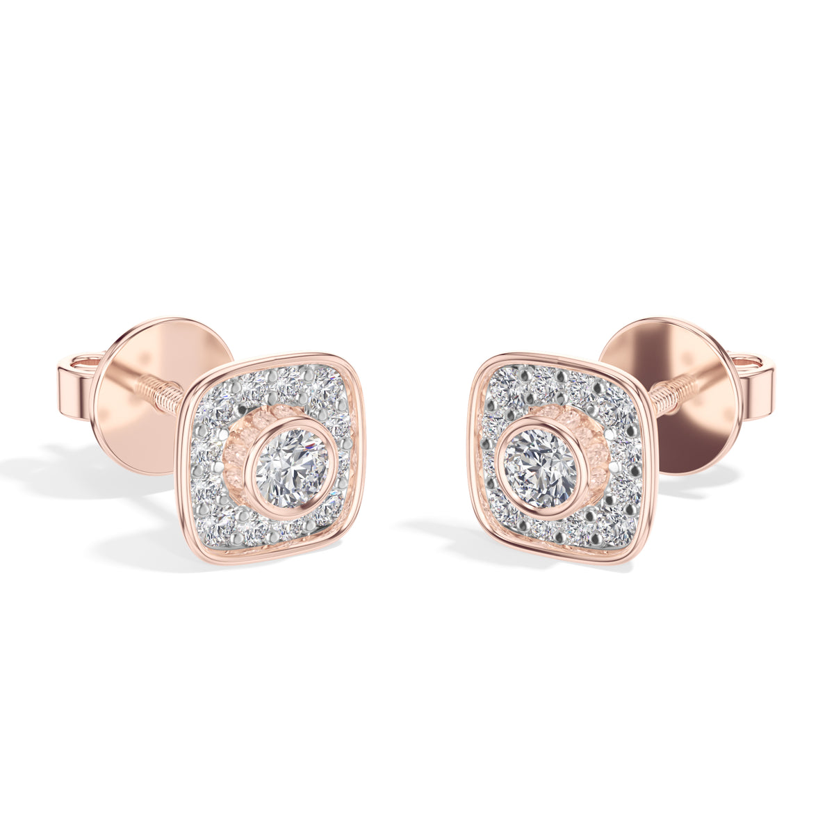 Cushion Studs Round Lab Grown Diamond Cushion Concentric Pave Beaded