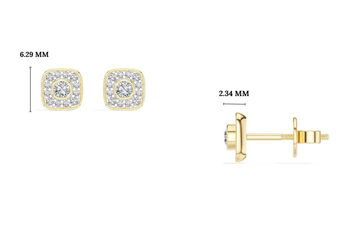 Cushion Studs Round Lab Grown Diamond Cushion Concentric Pave Beaded