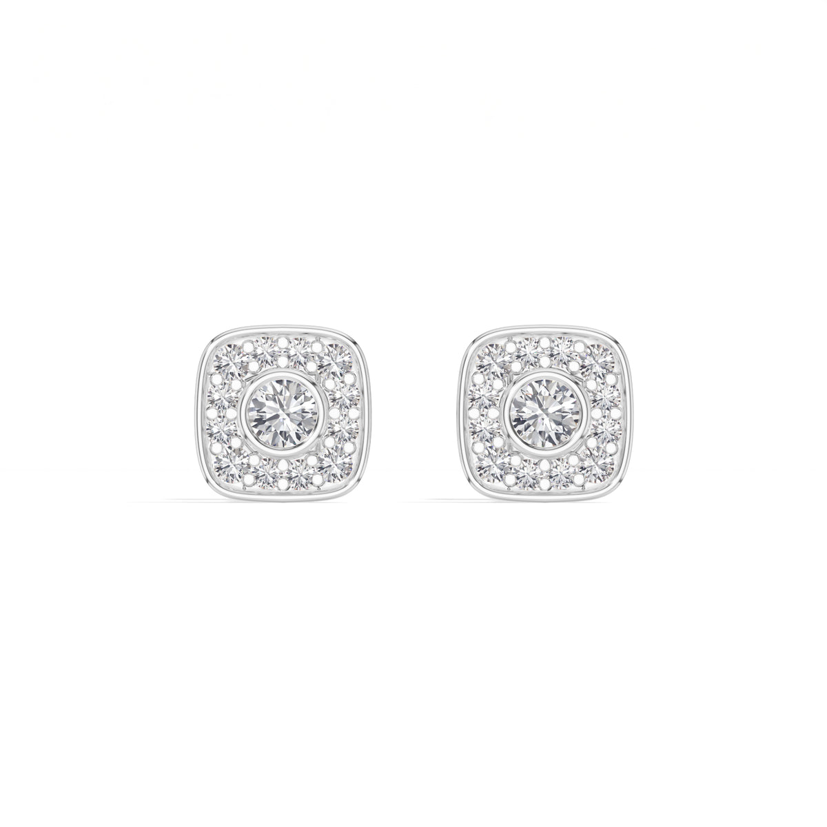 Cushion Studs Round Lab Grown Diamond Cushion Concentric Pave Beaded