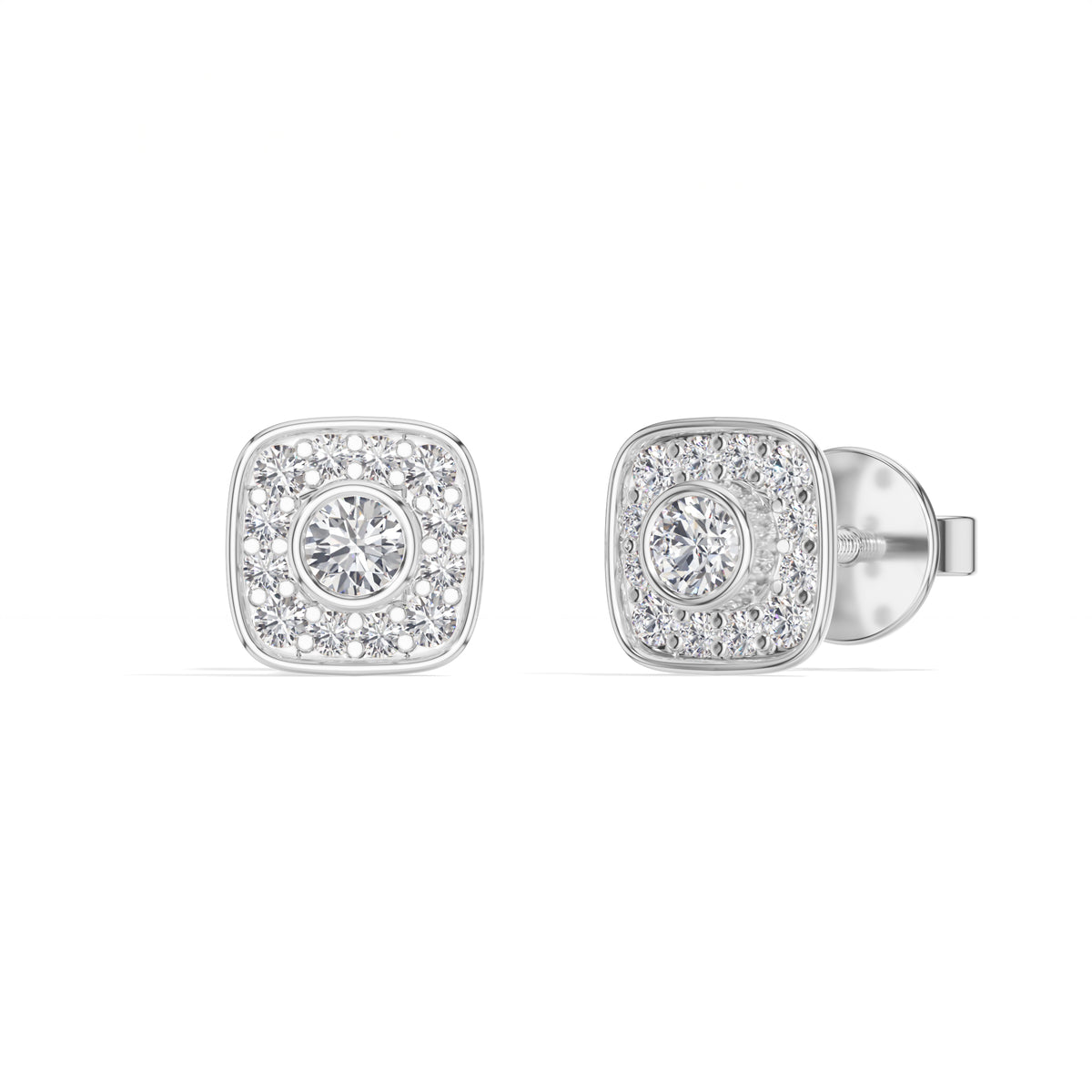 Cushion Studs Round Lab Grown Diamond Cushion Concentric Pave Beaded