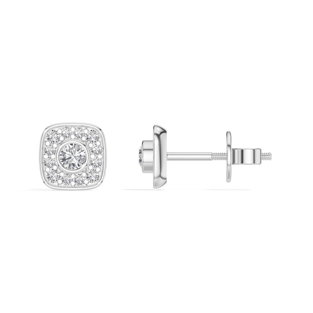 Cushion Studs Round Lab Grown Diamond Cushion Concentric Pave Beaded
