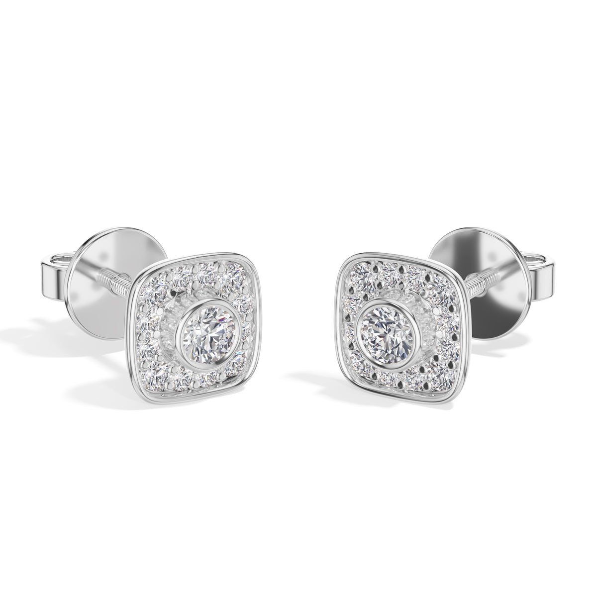 Cushion Studs Round Lab Grown Diamond Cushion Concentric Pave Beaded